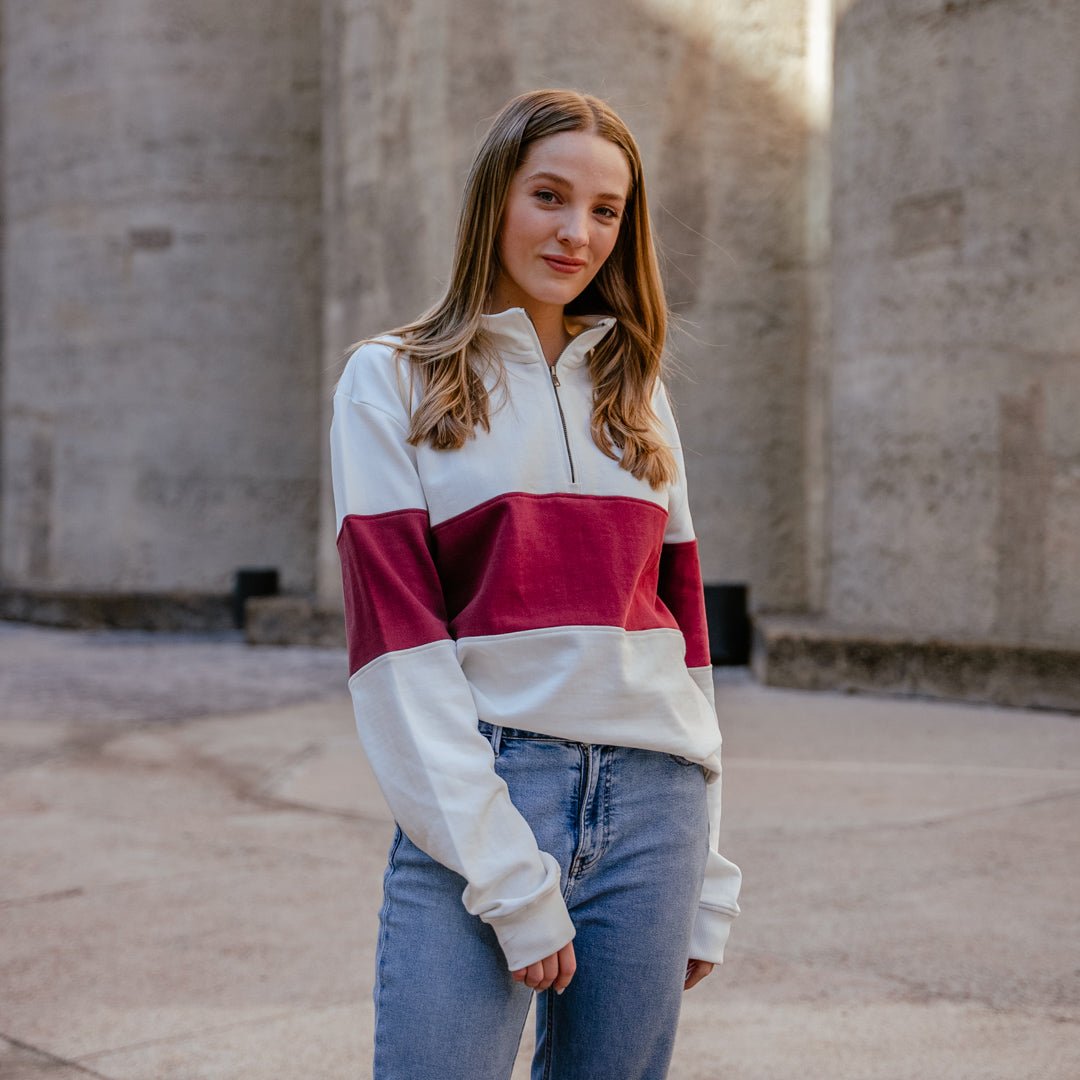 Quarter Zip Sweater - Maroon - Old School