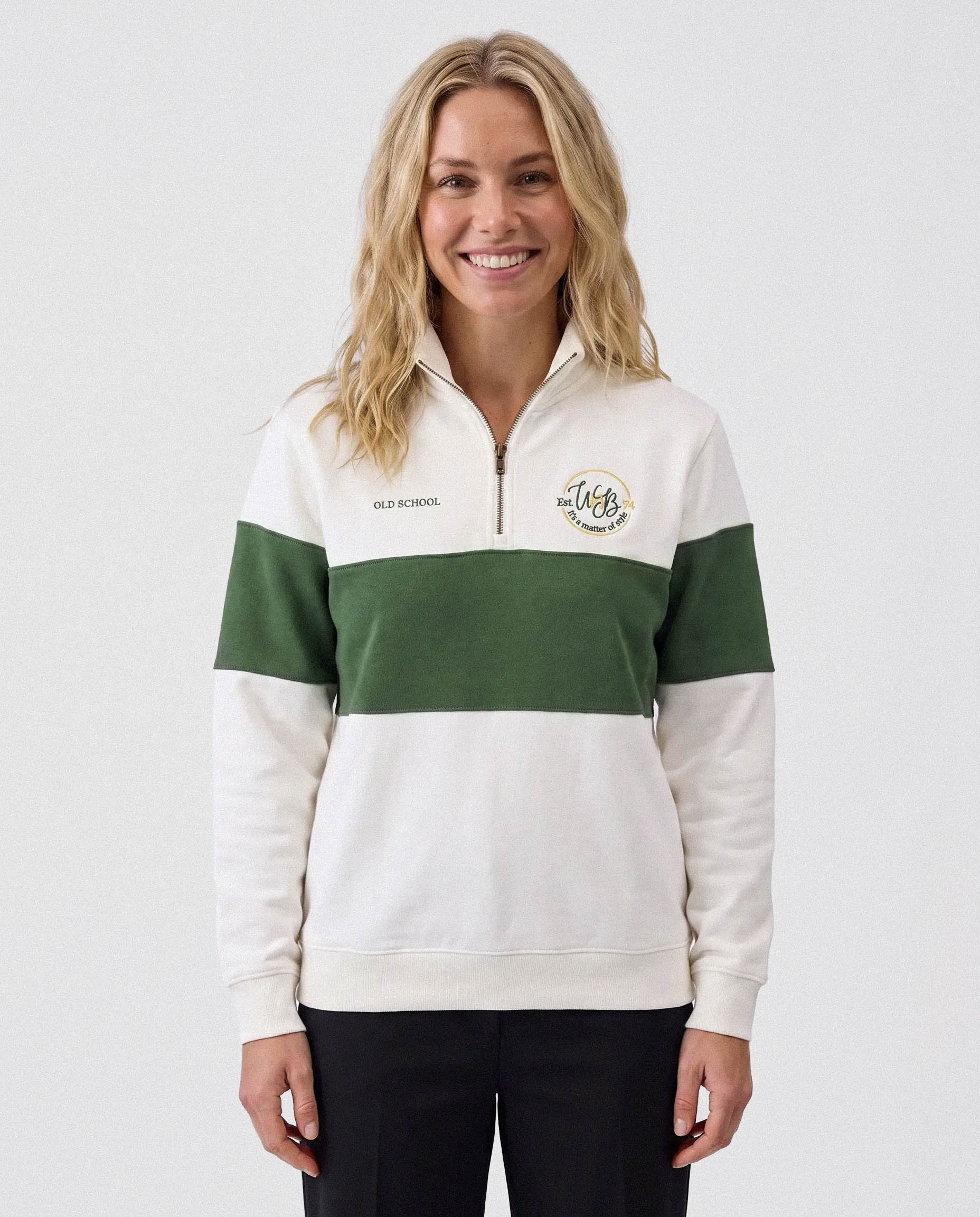 Schools Wag 'n Bietjie Quarter Zip Sweat Panel Green White