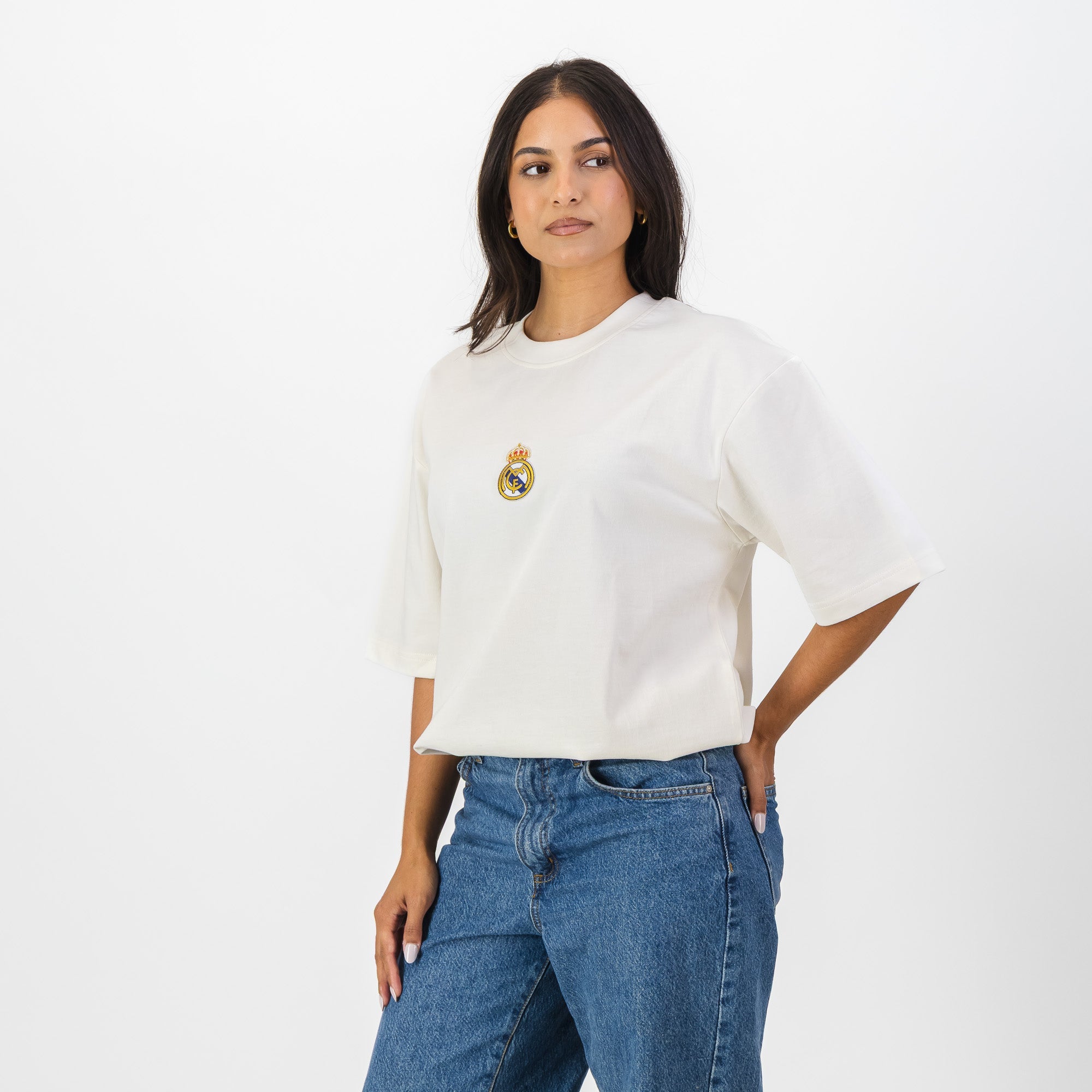 Real Madrid Crest Boxy Tee - Cloud Dancer - Old School