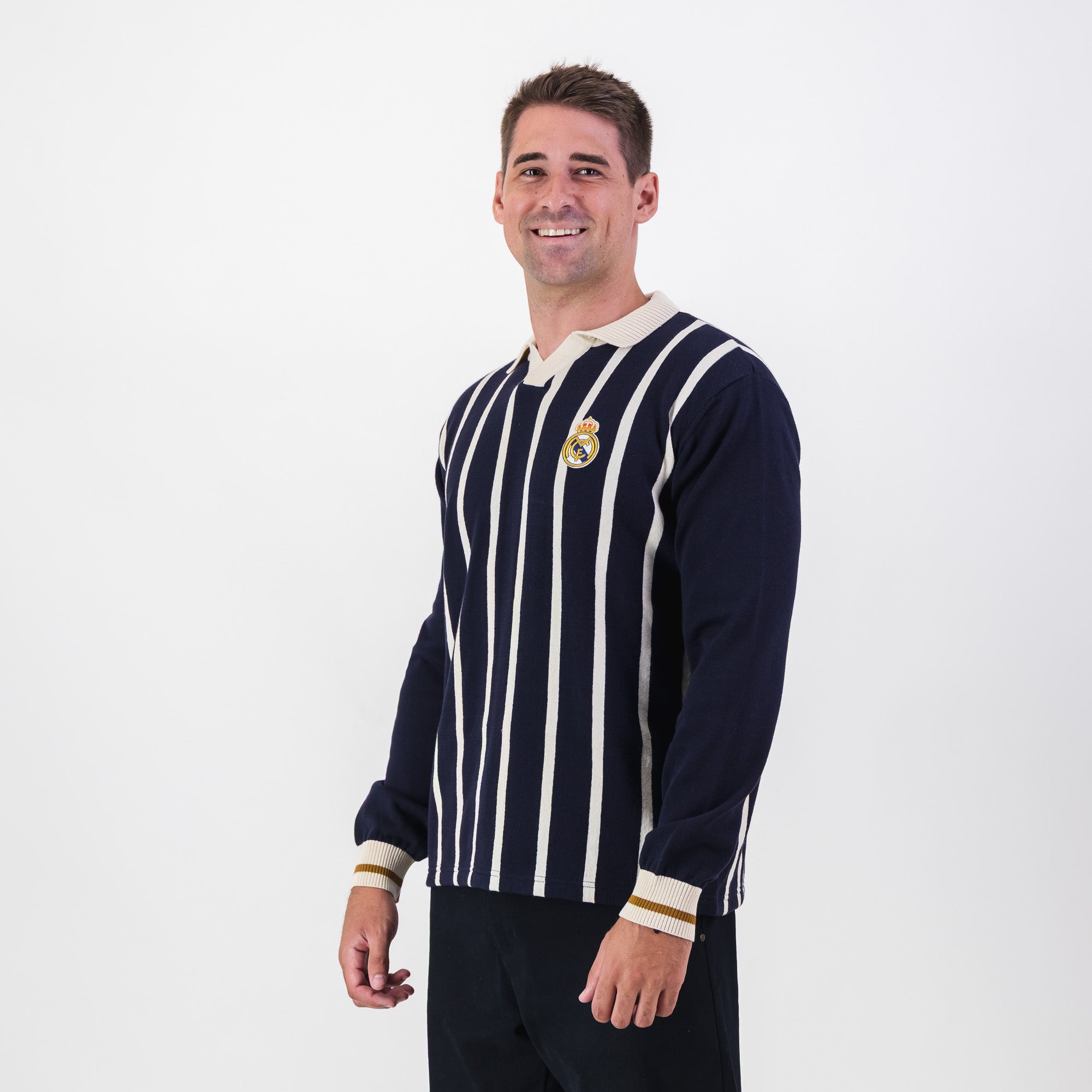 Real Madrid Stripe LS Knit Jersey - Navy - Old School