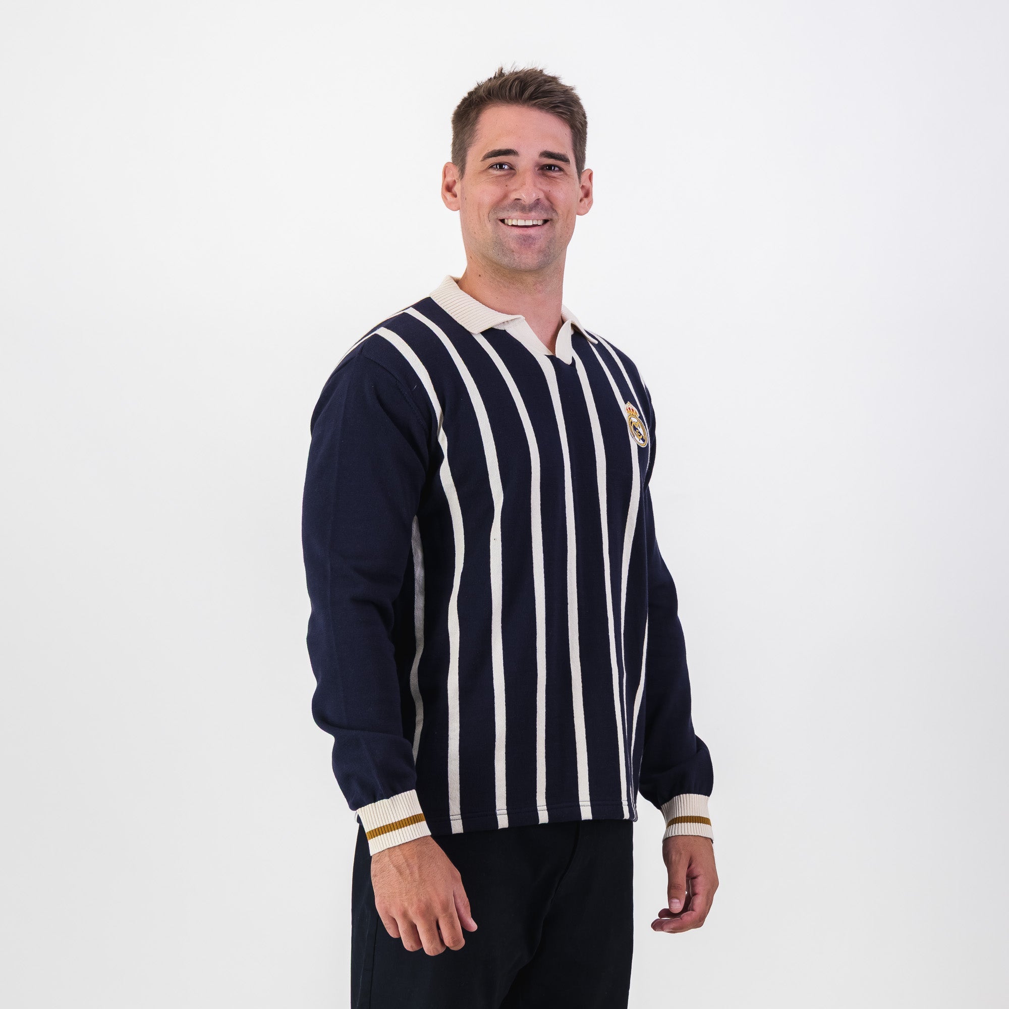 Real Madrid Stripe LS Knit Jersey - Navy - Old School
