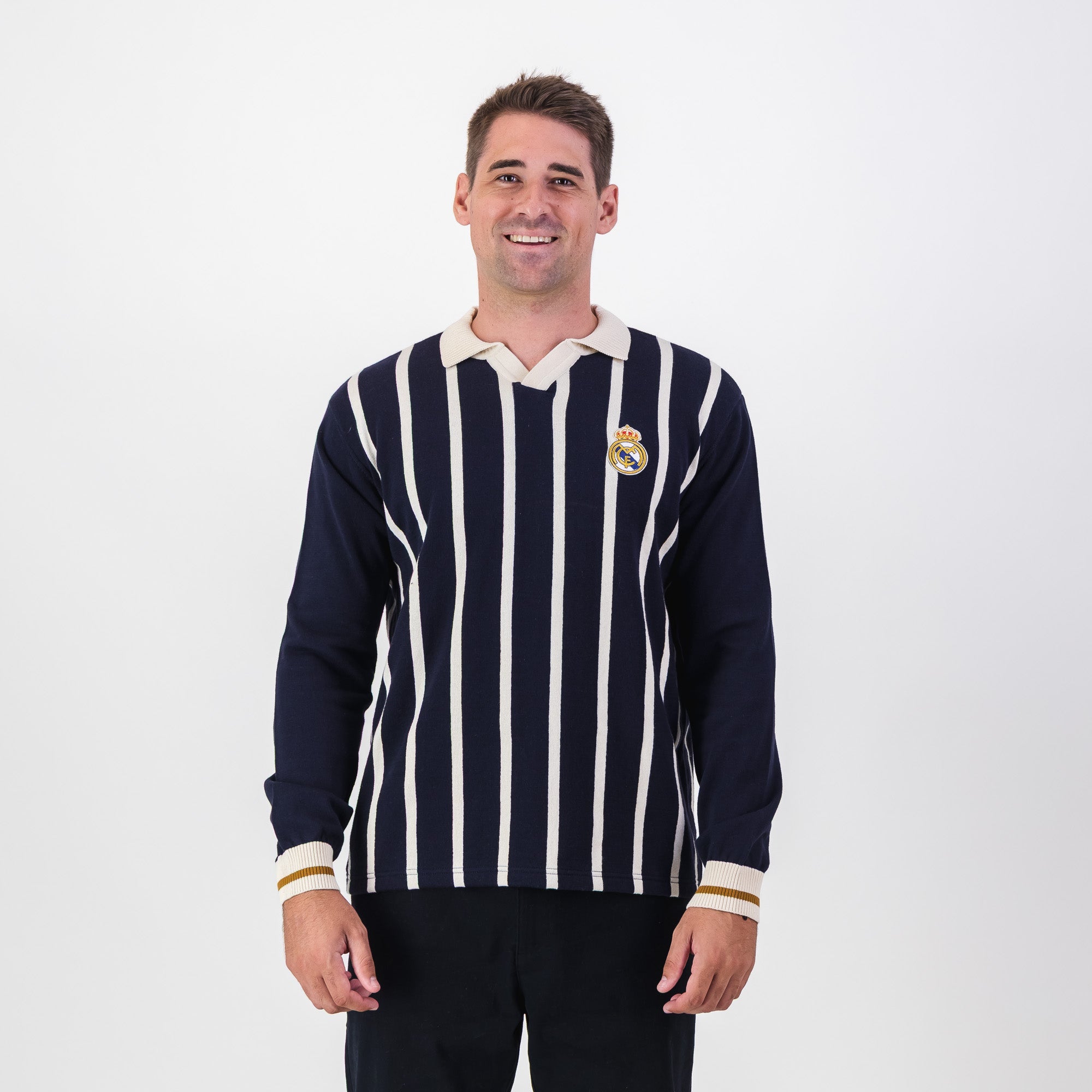 Real Madrid Stripe LS Knit Jersey - Navy - Old School