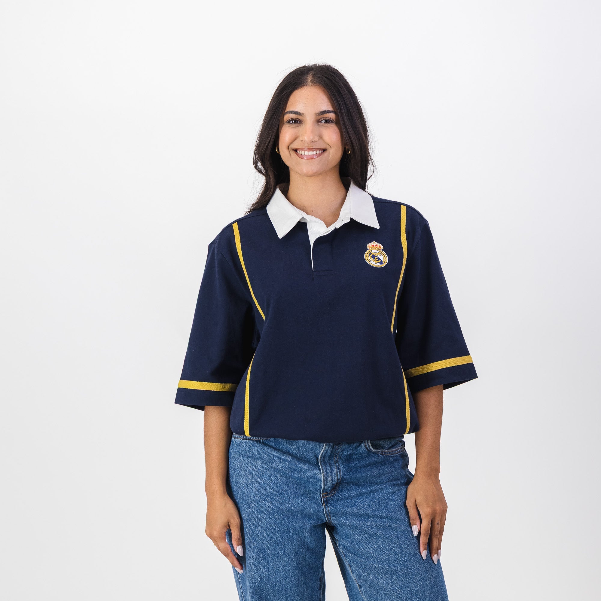 Real Madrid Twill Tape Detail SS Rugby Polo - Navy - Old School