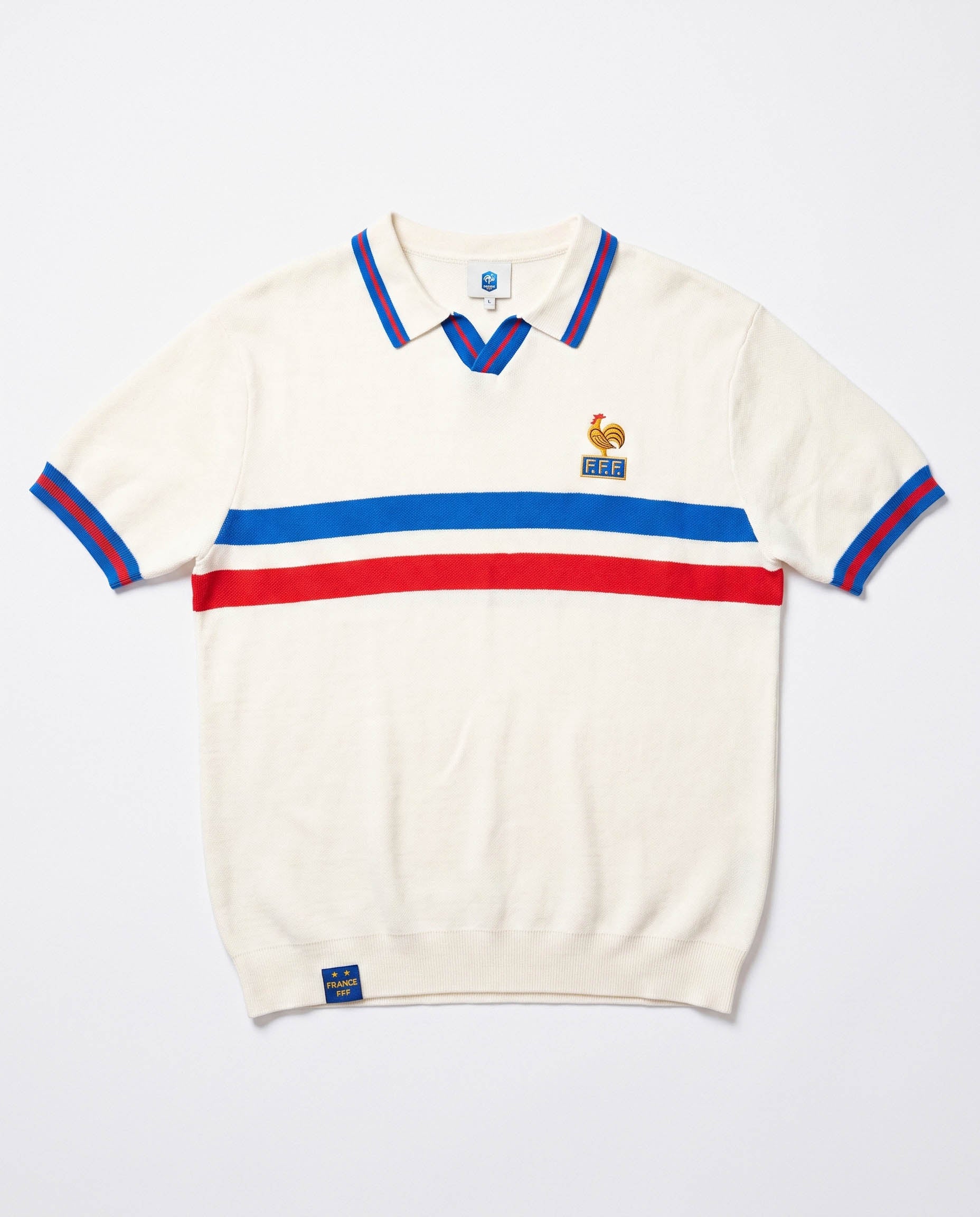 France Football Retro Stripe SS Knit Polo White