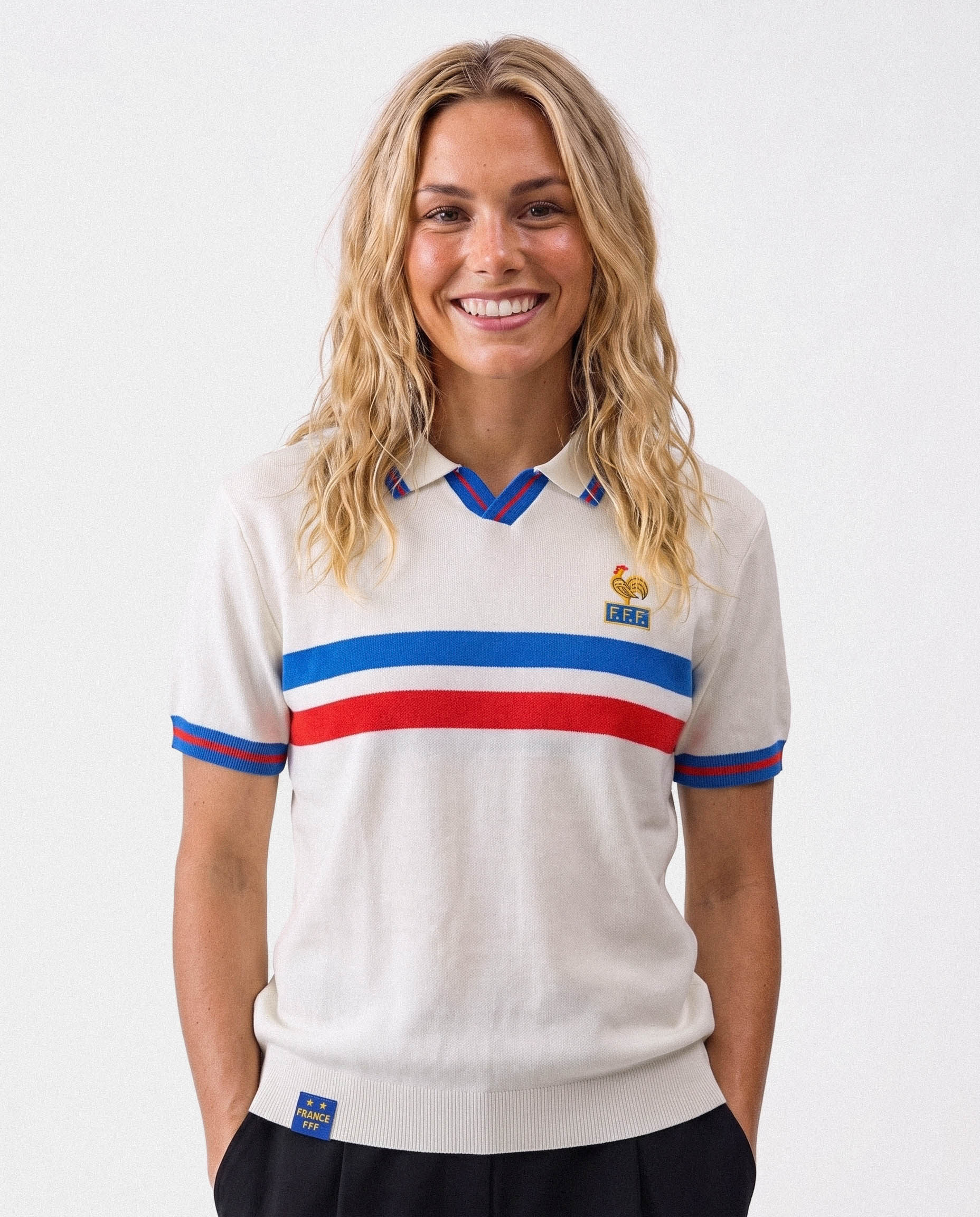 France Football Retro Stripe SS Knit Polo White