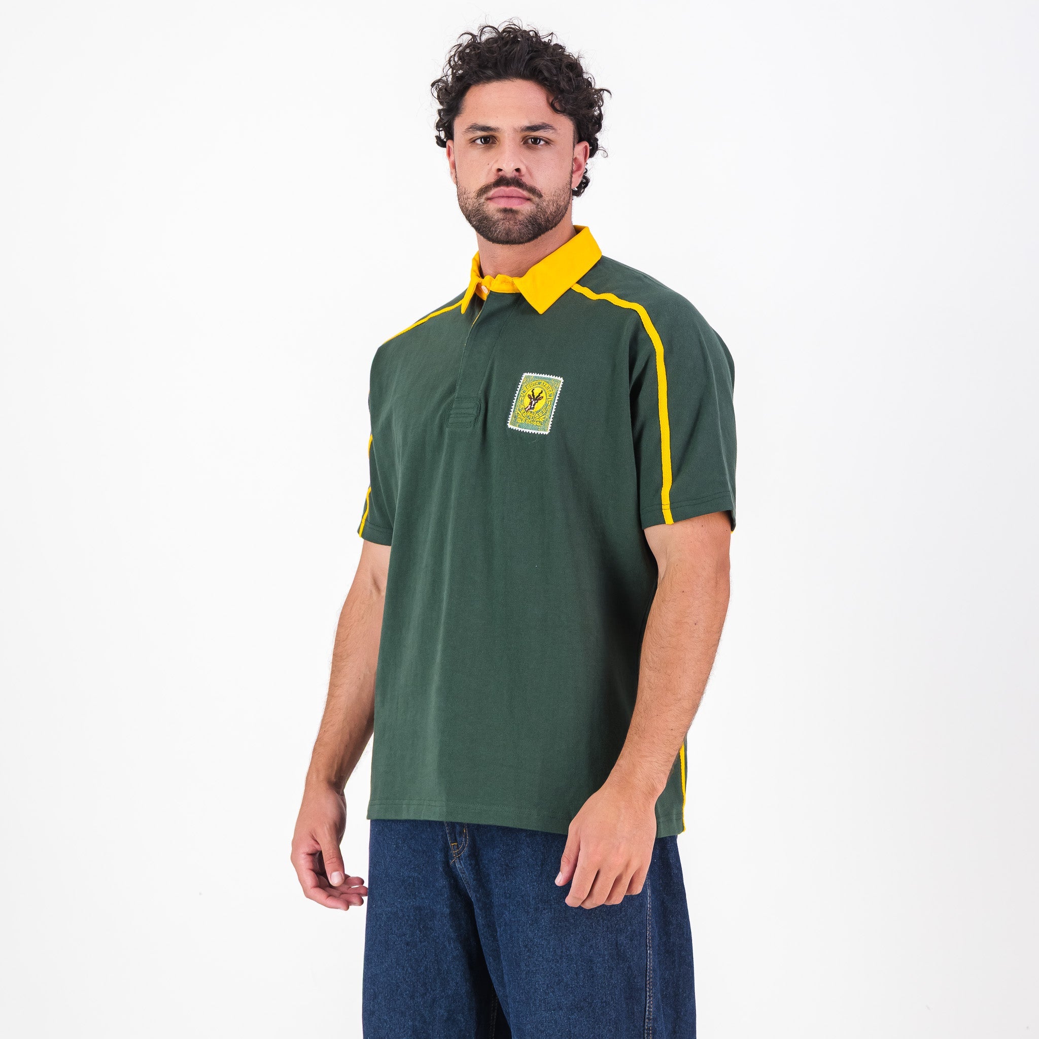 SA Supporters Twill Sleeve SS Rugby Jersey Raglan Green - Old School