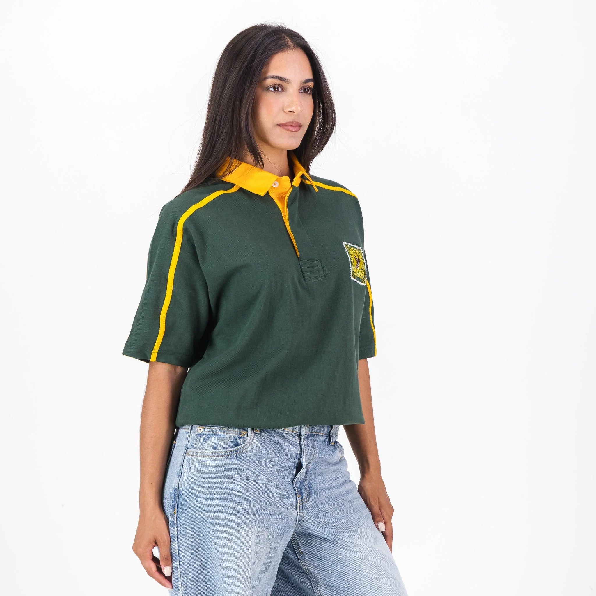 SA Supporters Twill Sleeve SS Rugby Jersey Raglan Green - Old School
