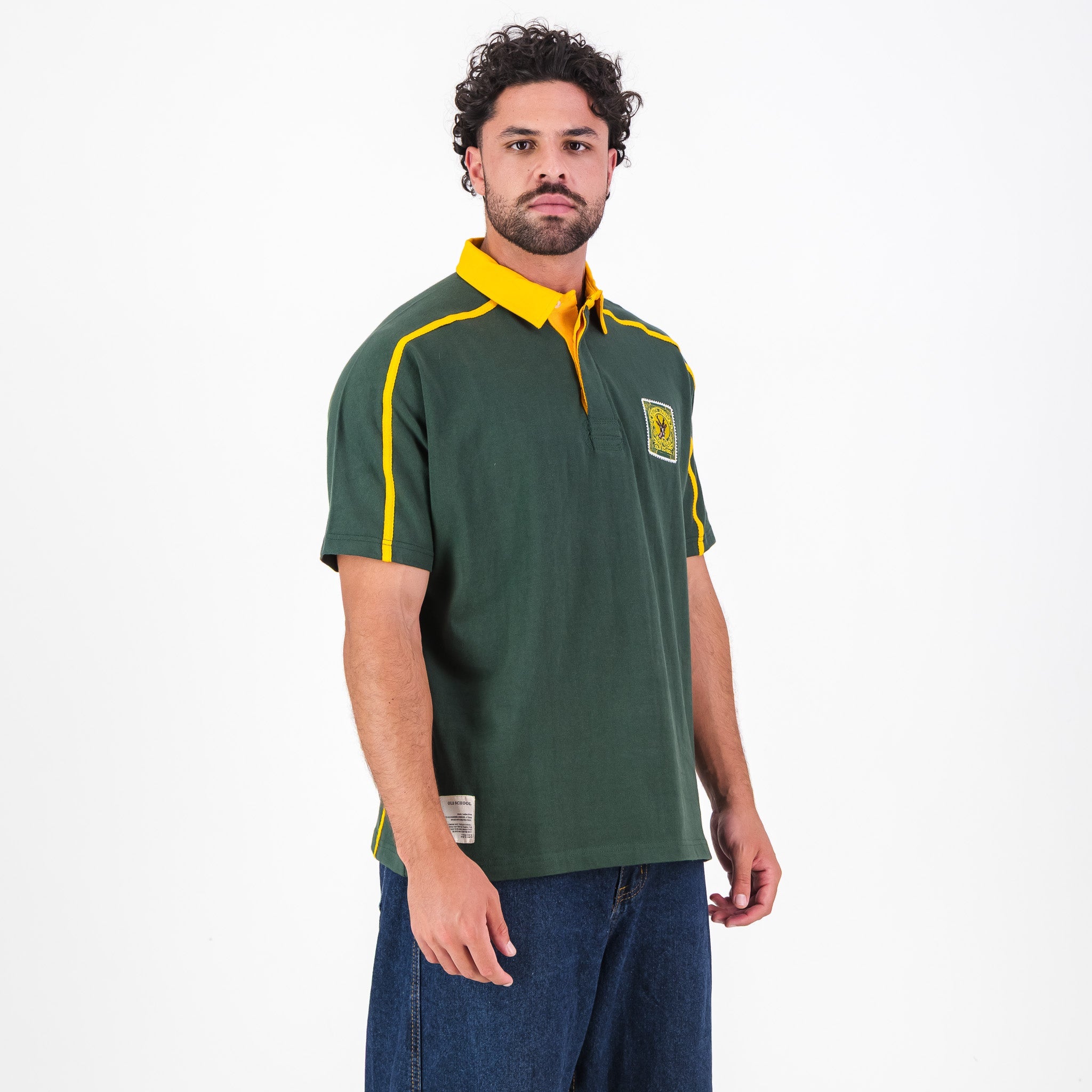 SA Supporters Twill Sleeve SS Rugby Jersey Raglan Green - Old School