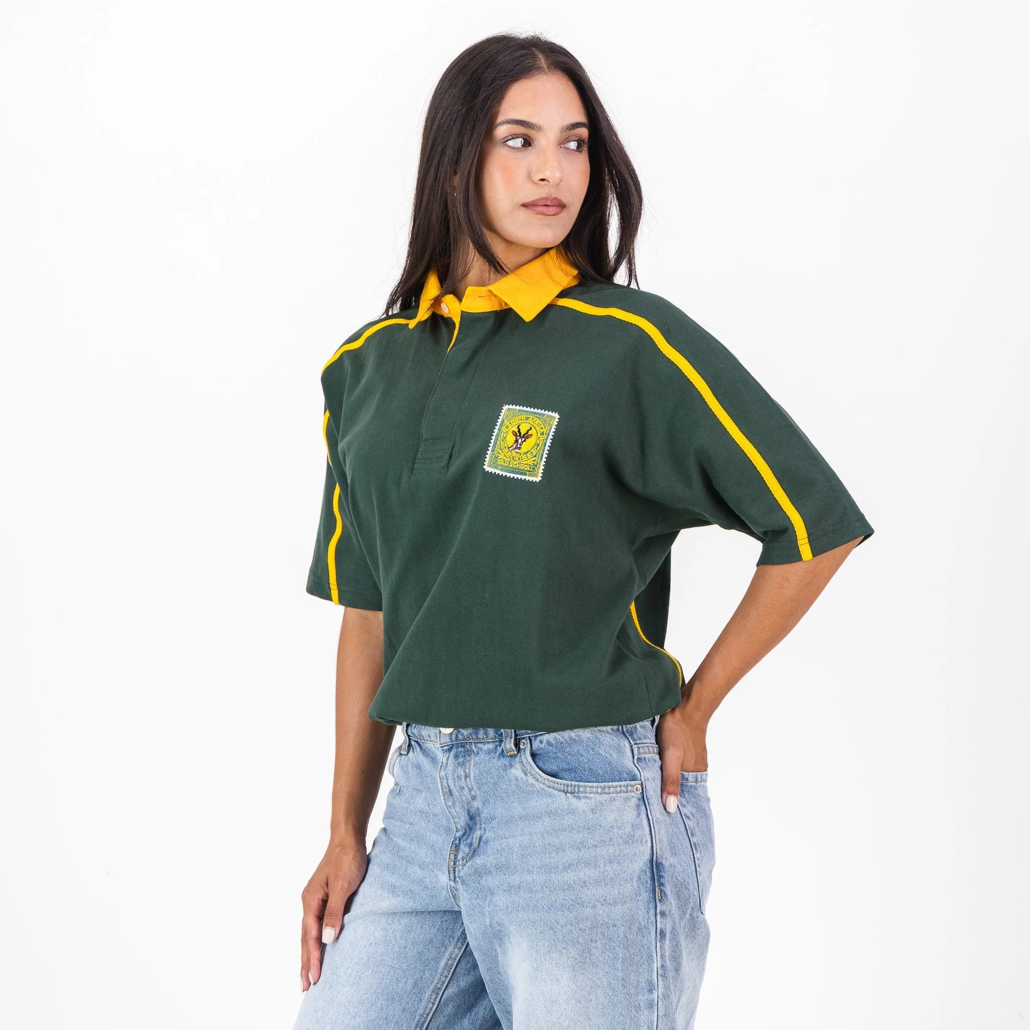 SA Supporters Twill Sleeve SS Rugby Jersey Raglan Green - Old School
