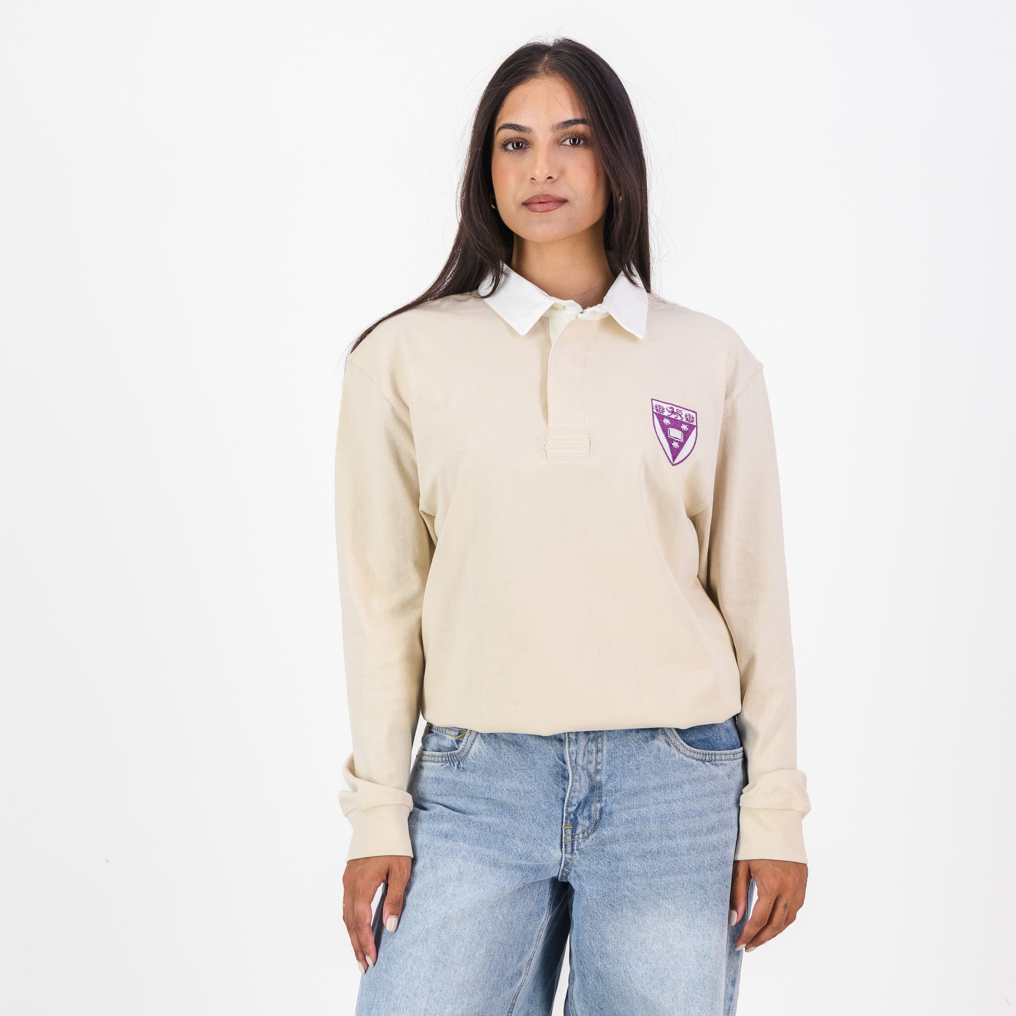 Schools Rhodes University Long Sleeve Rugby Jersey Plain Ivory - Old School