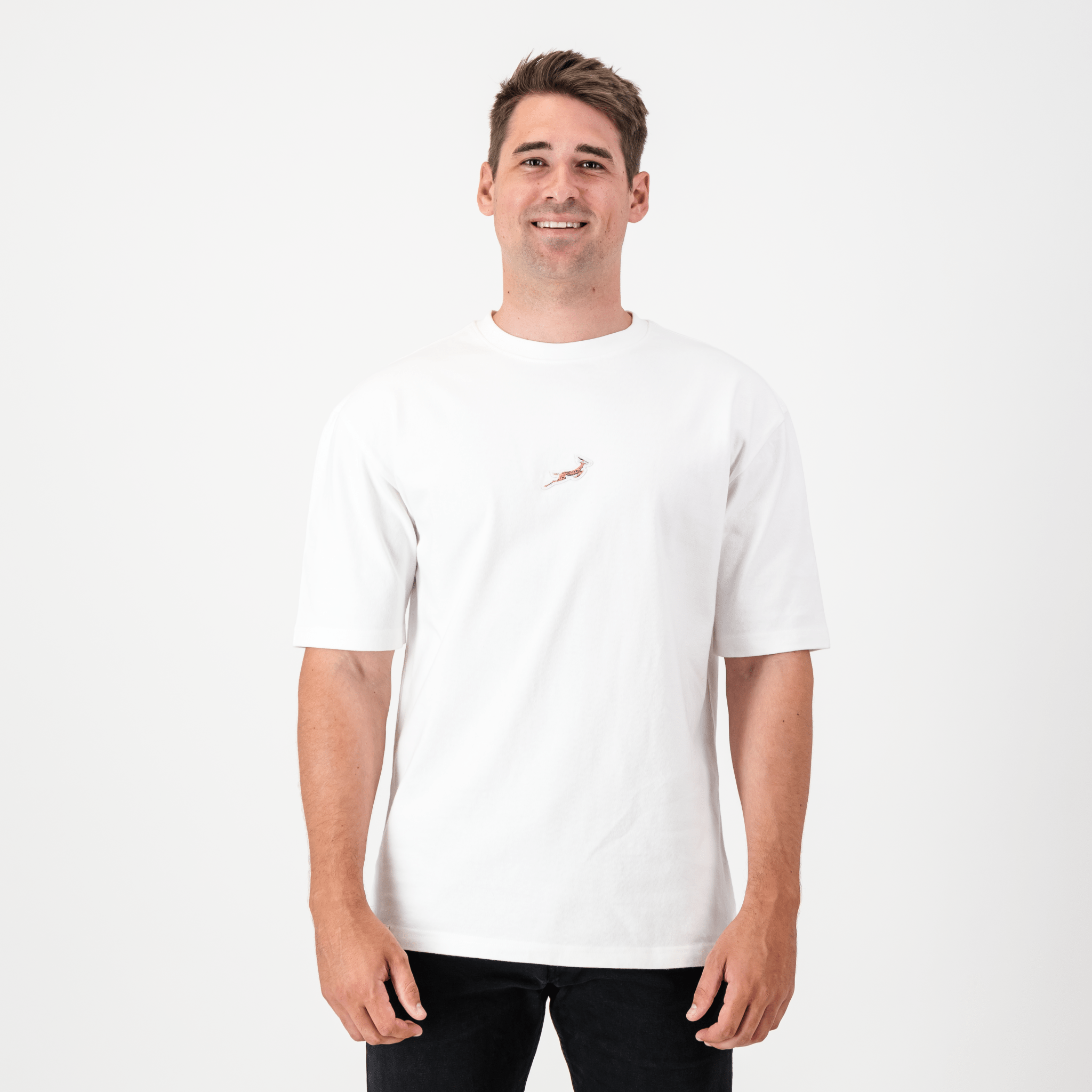 Small Logo Springbok Boxy Crew Tee - White - Old School