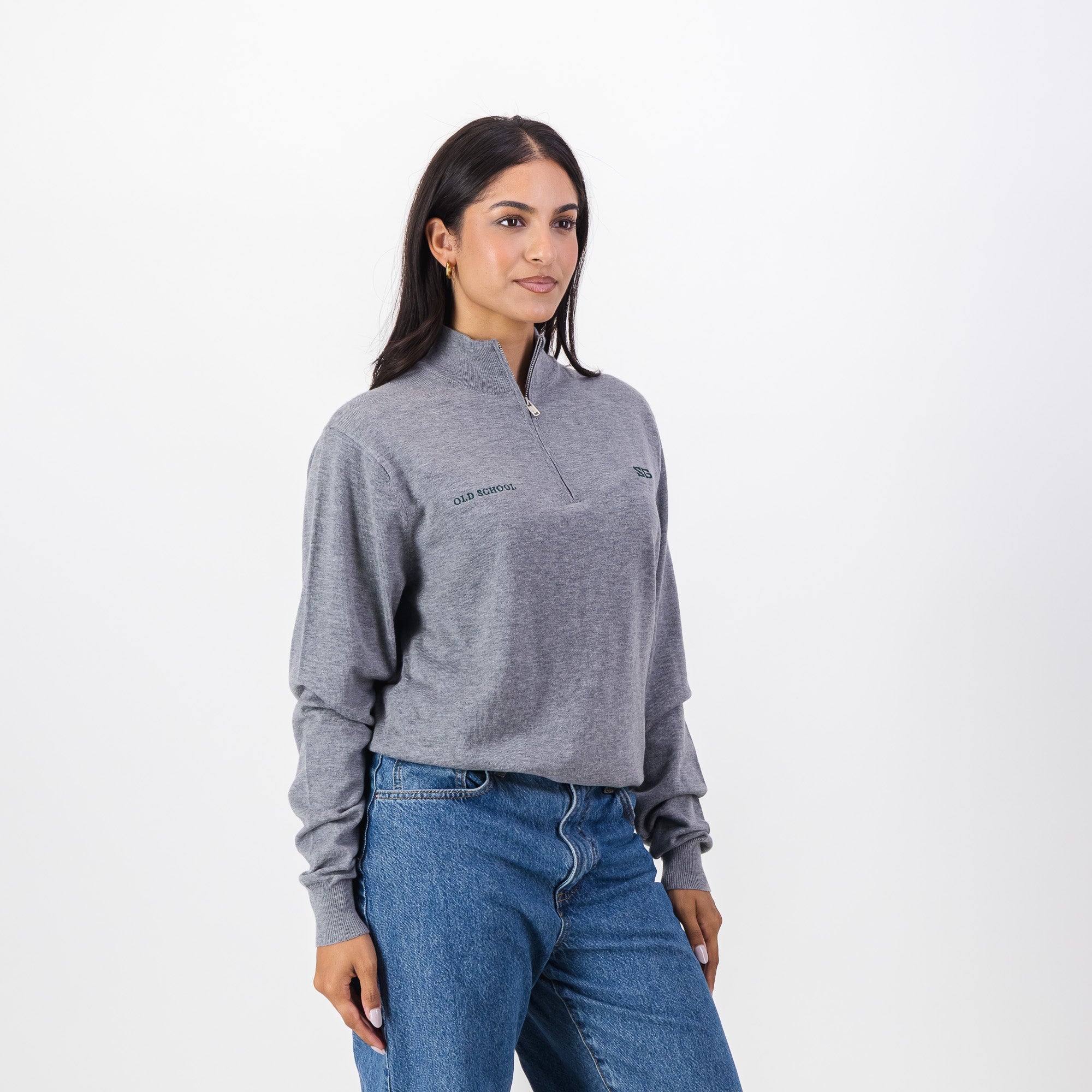 Southern Guards Classic Knitwear Quarter Zip Plain Grey - Old School