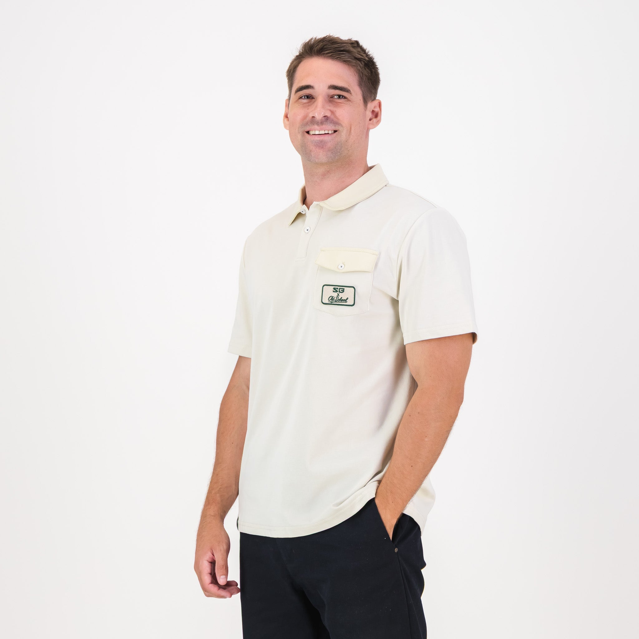 Southern Guards Retro Short Sleeve Golf Polo Pocket Patch Ivory - Old School