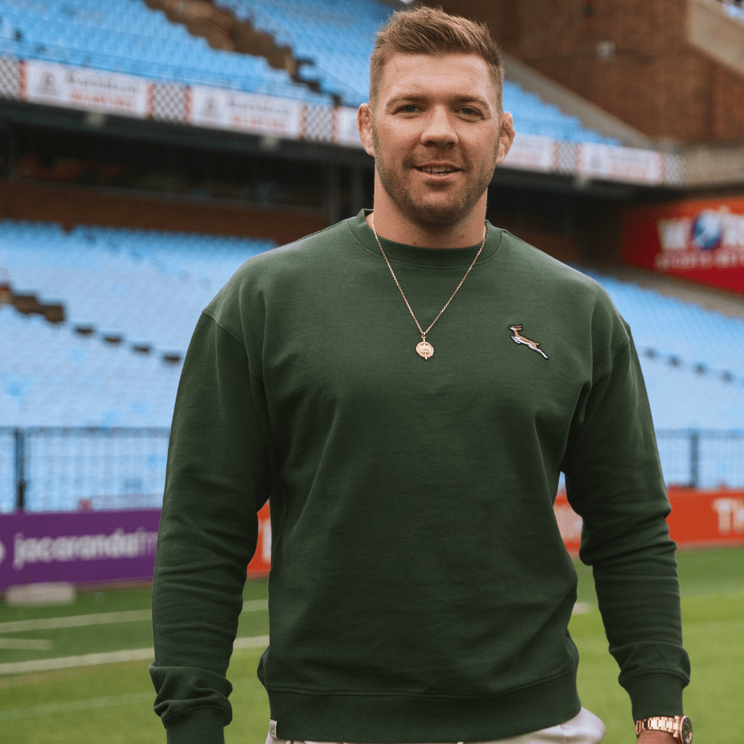 Springbok Small Badge Crew Neck Sweat - Green - Old School