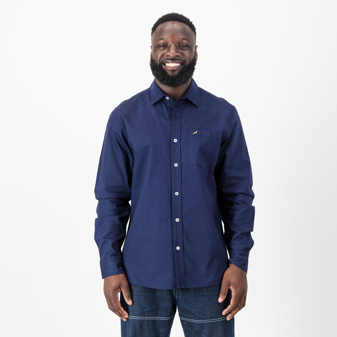Springboks Classic Oxford Long Sleeve Shirt - Navy - Old School