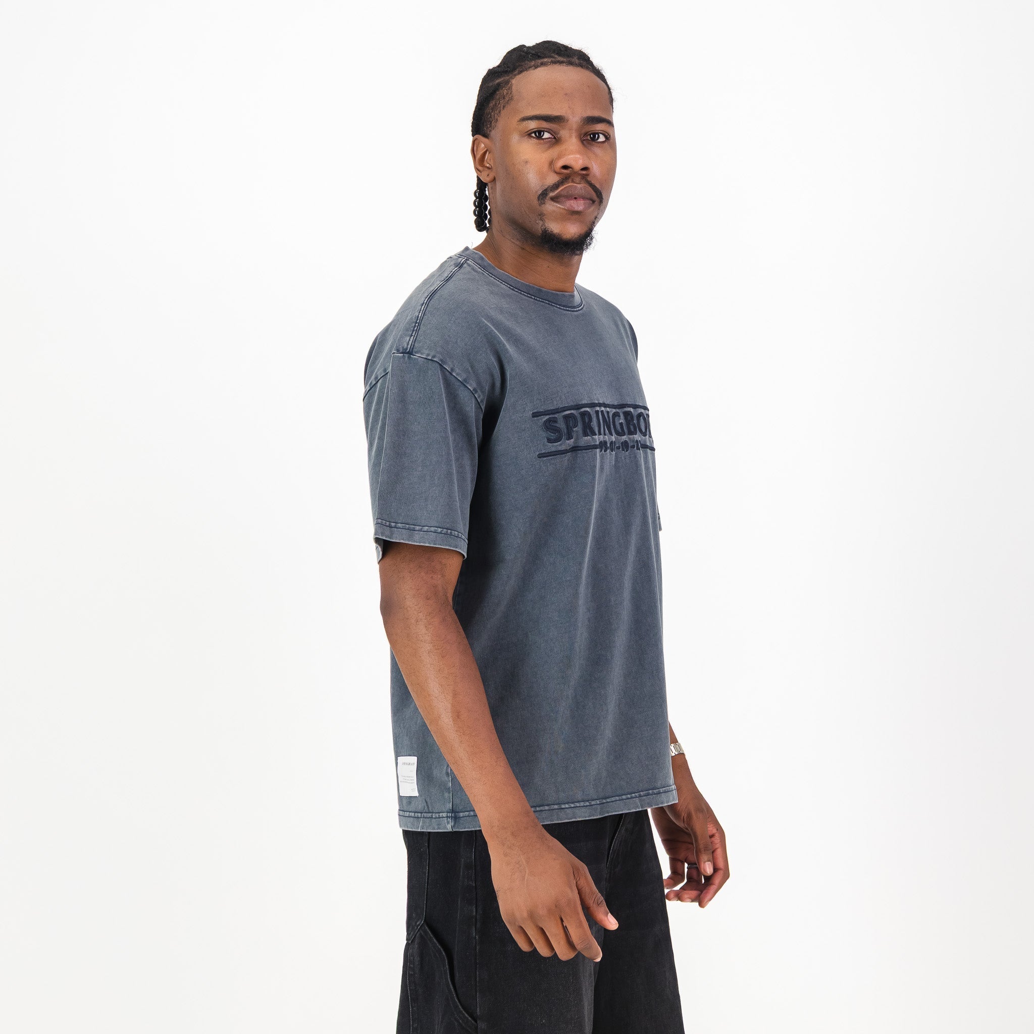 Springboks Four Wins Acid Wash Boxy Crew Tee - Skyway - Old School