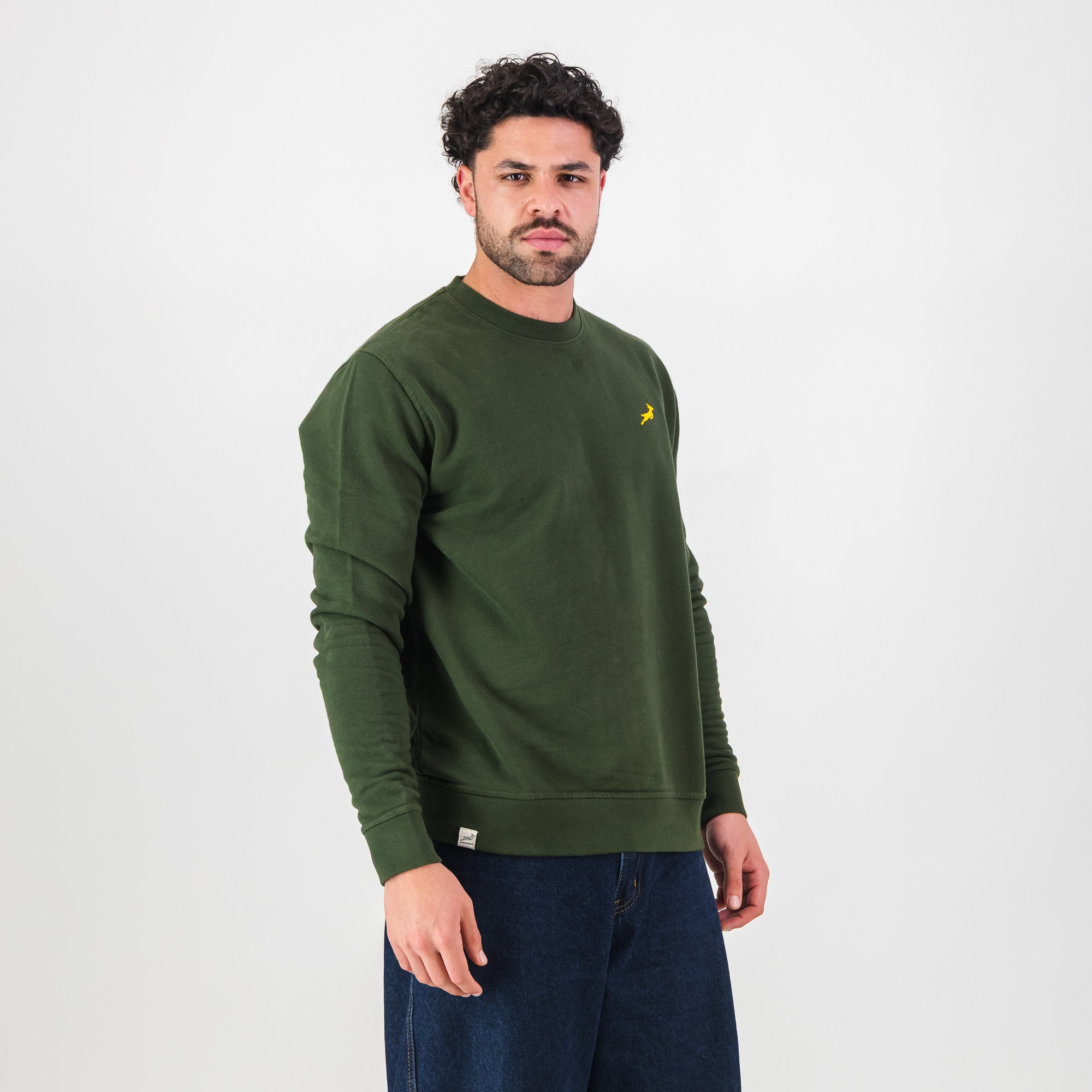 Springboks HS Small logo Crew Sweat - Military Olive - Old School