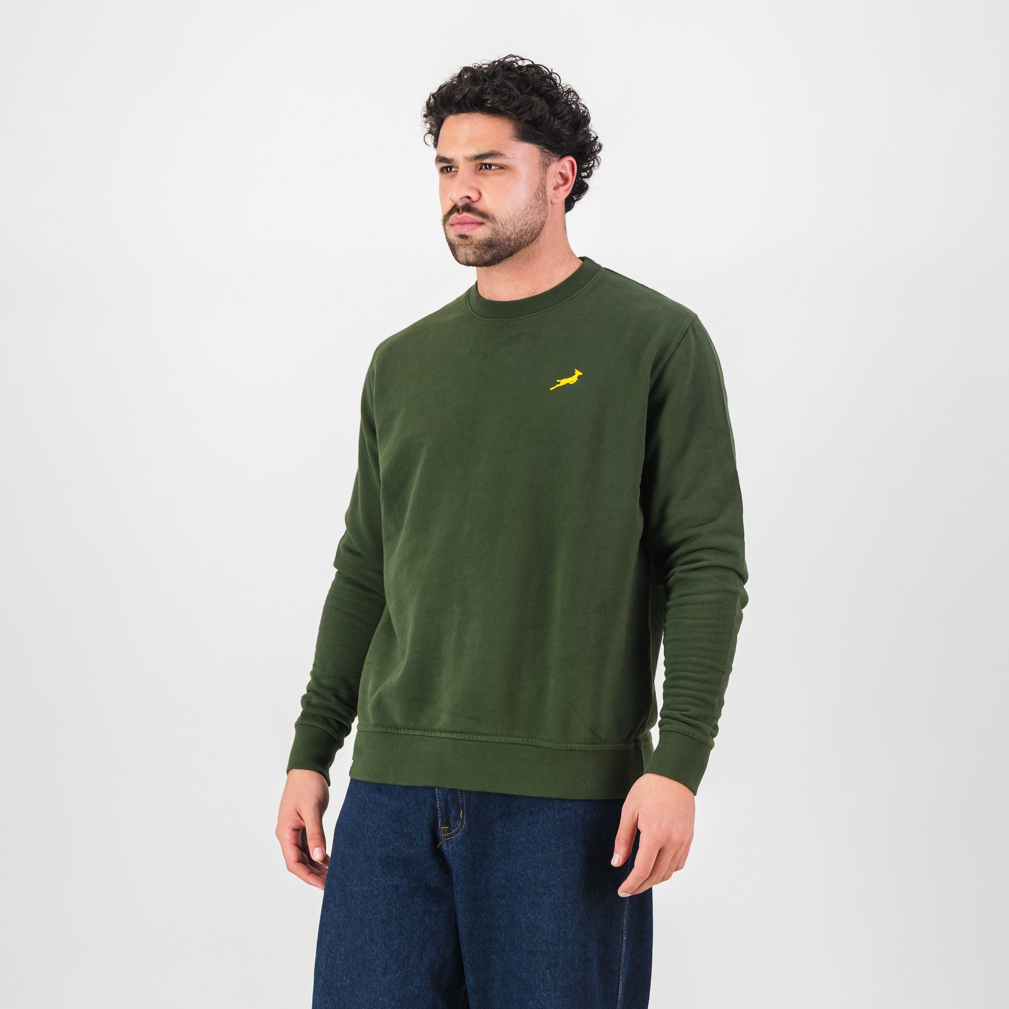 Springboks HS Small logo Crew Sweat - Military Olive - Old School