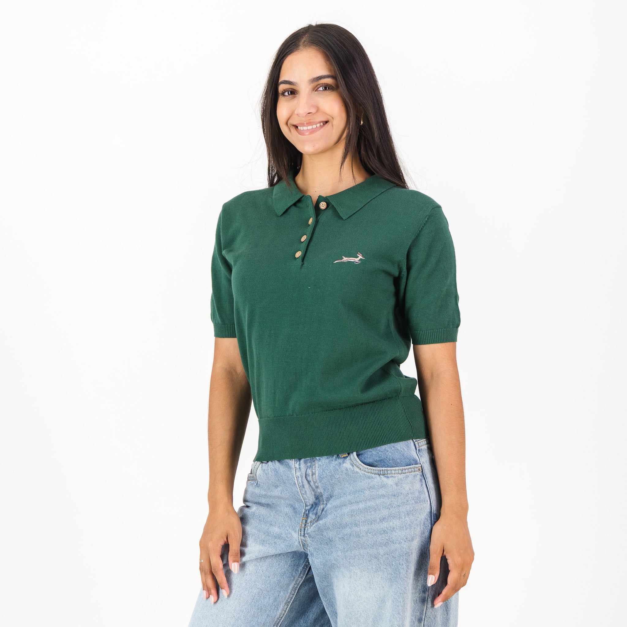 Springboks Knitted SS Ladies Polo - OS Green - Old School