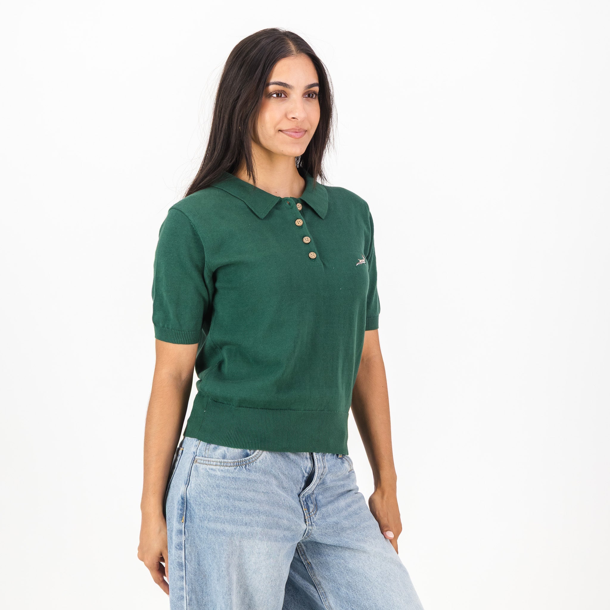 Springboks Knitted SS Ladies Polo - OS Green - Old School