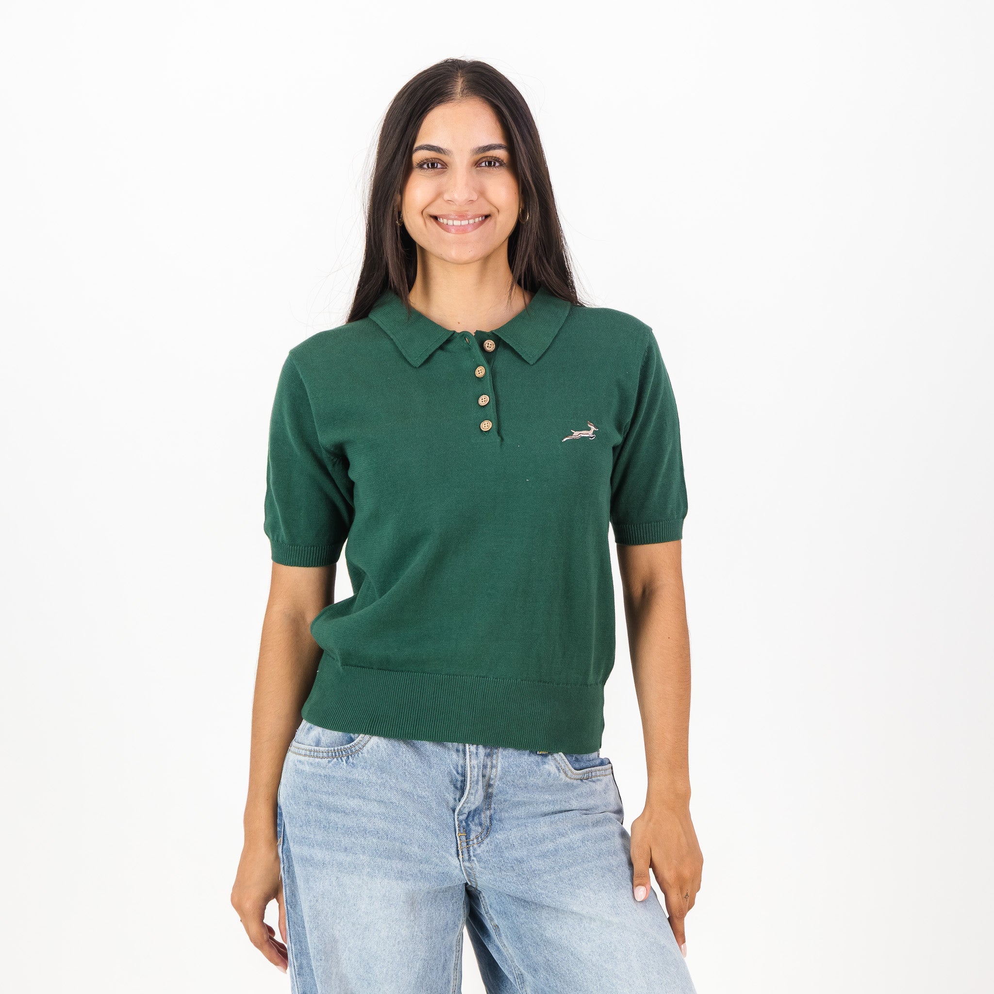 Springboks Knitted SS Ladies Polo - OS Green - Old School