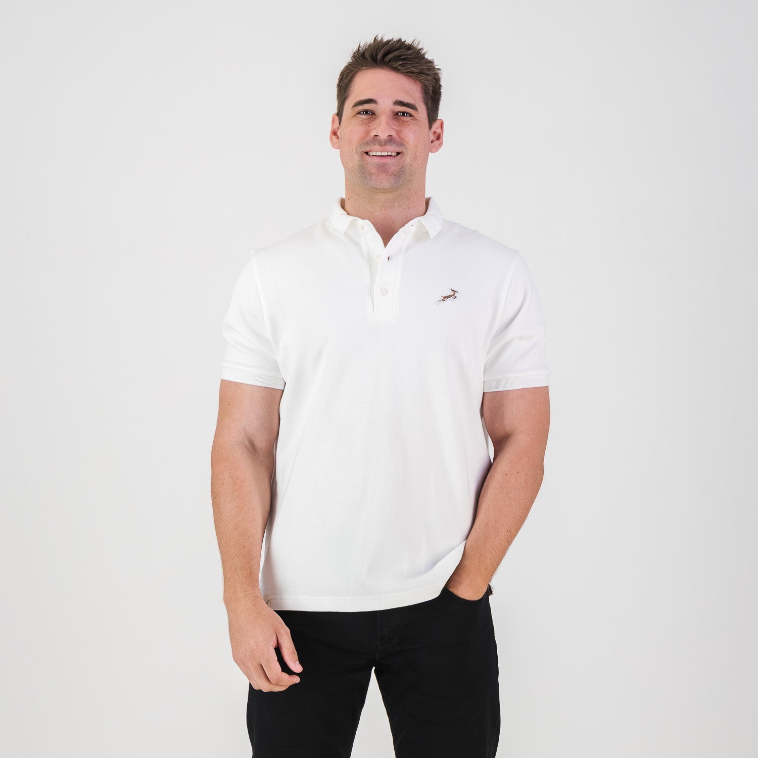 Springboks LC SML Badge SS Polo - White - Old School