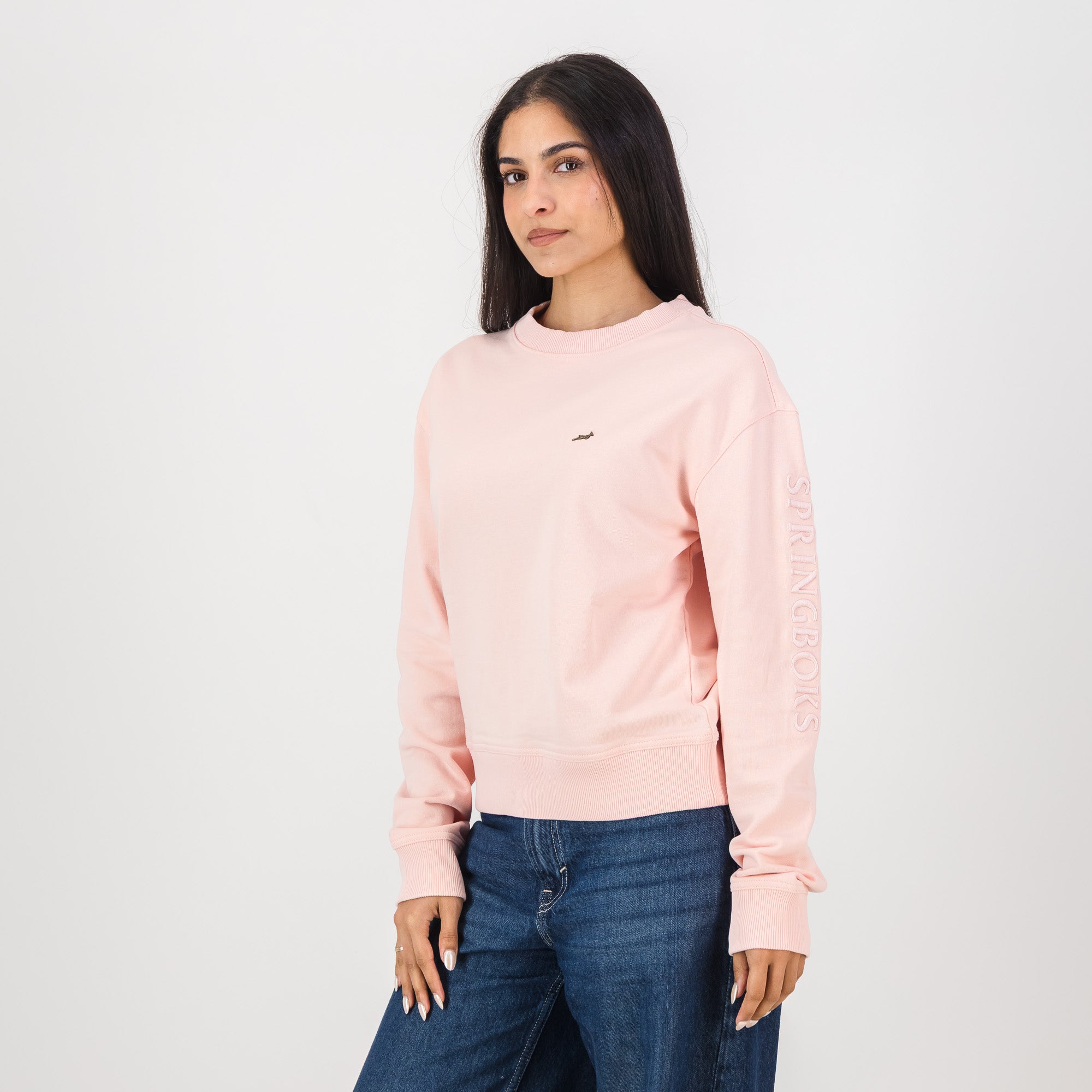 Springboks Metal Rivet Crew Sweat - Rose Quartz - Old School