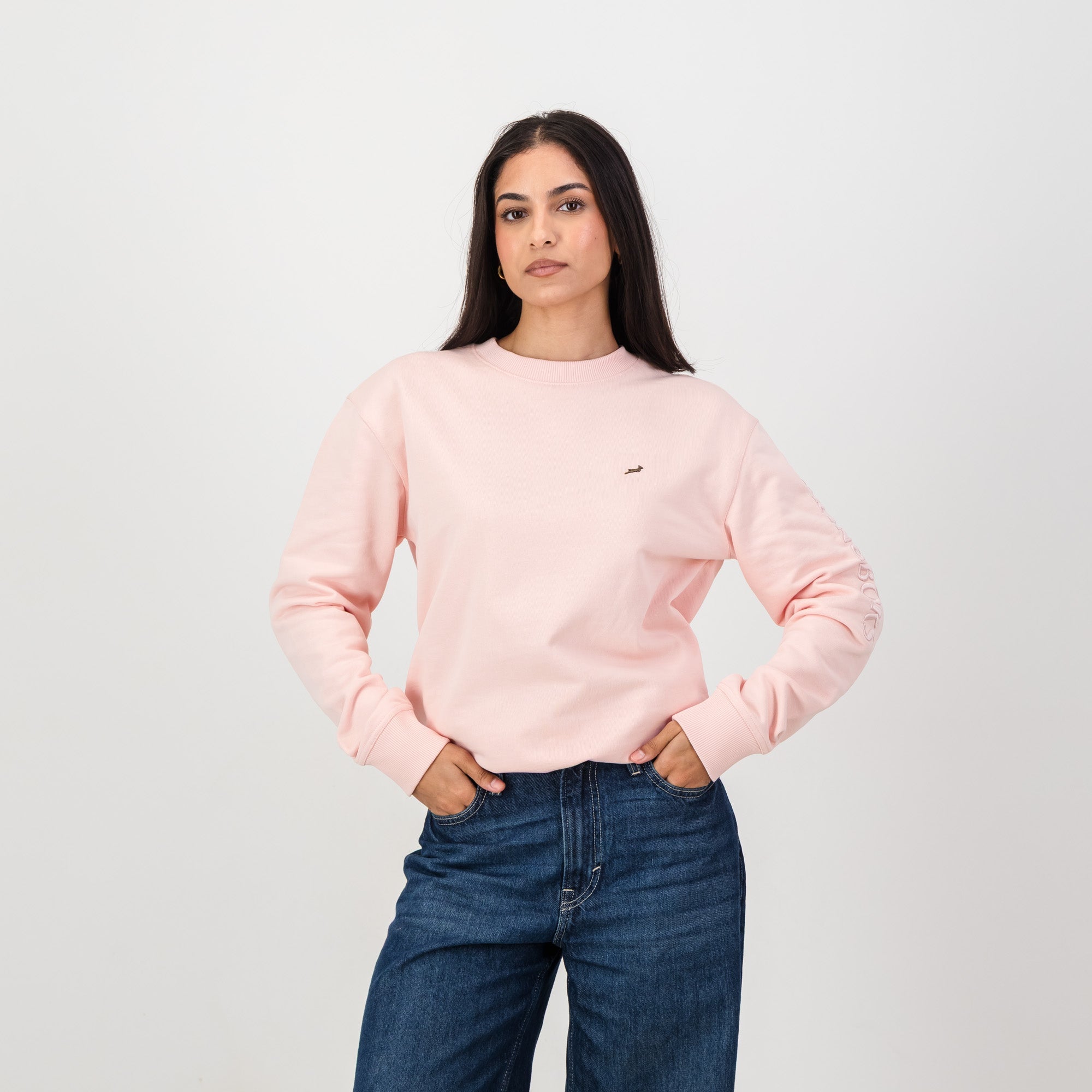 Springboks Metal Rivet Crew Sweat - Rose Quartz - Old School
