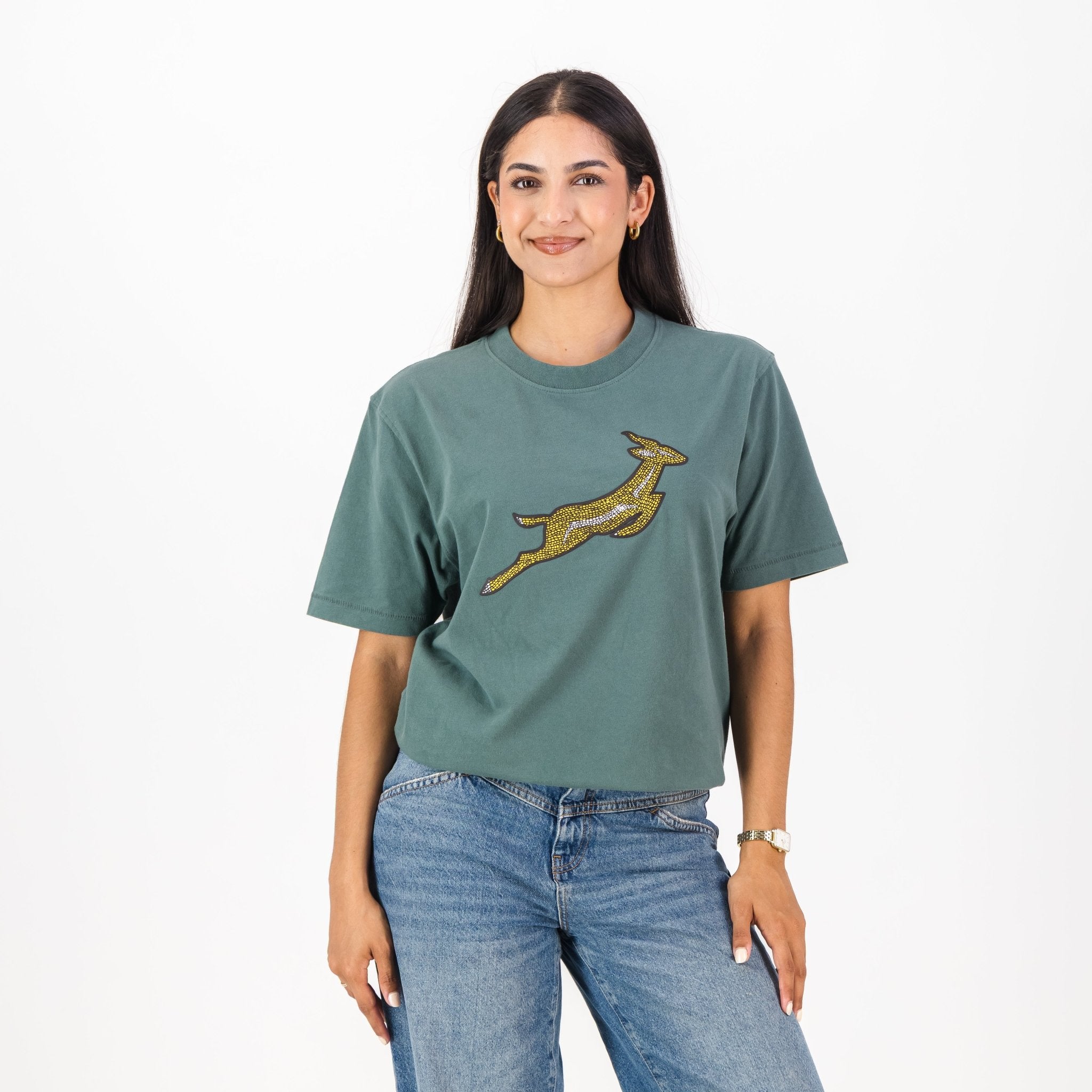 Springboks Mosaic Regular Crew Tee - Forest Green - Old School