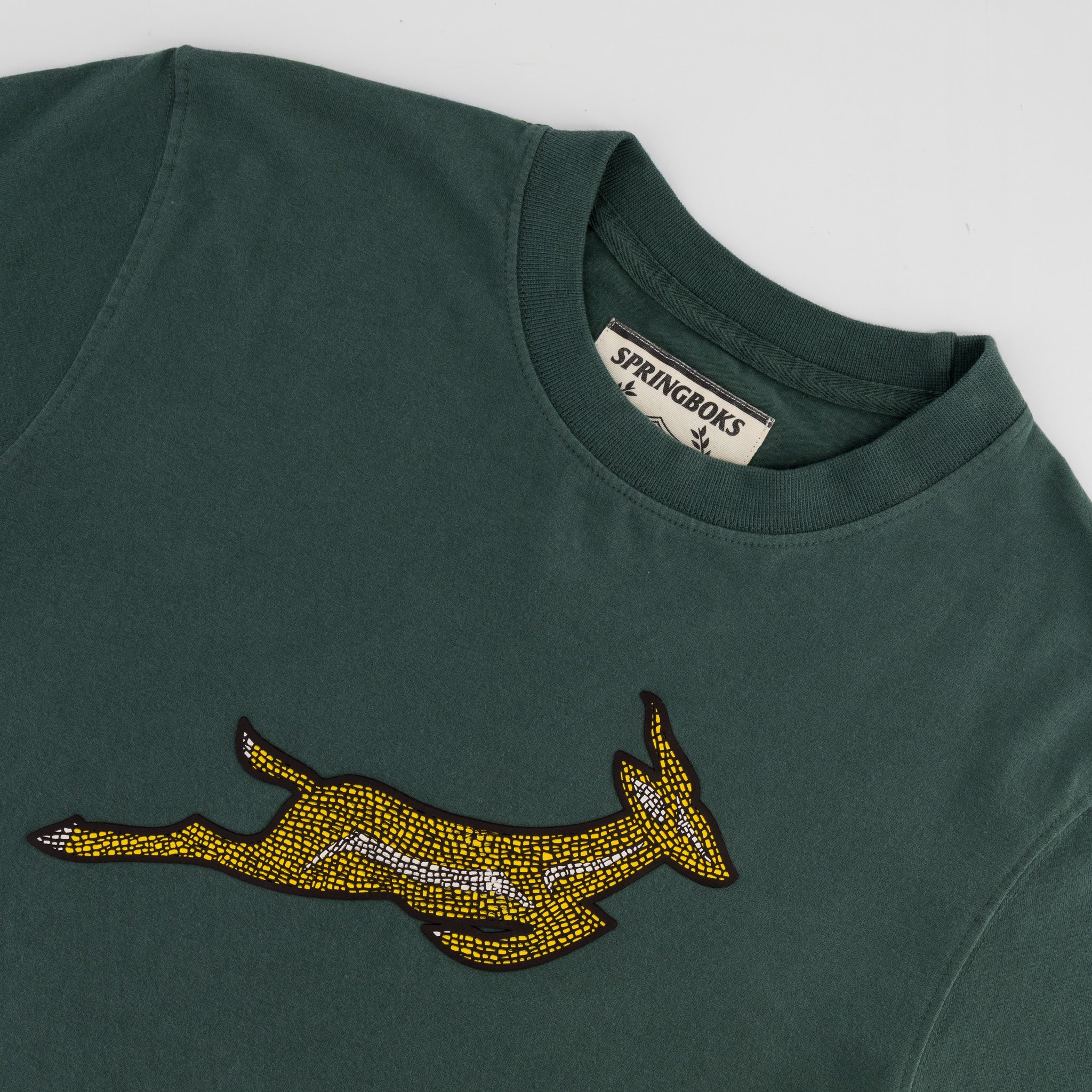 Springboks Mosaic Regular Crew Tee - Forest Green - Old School