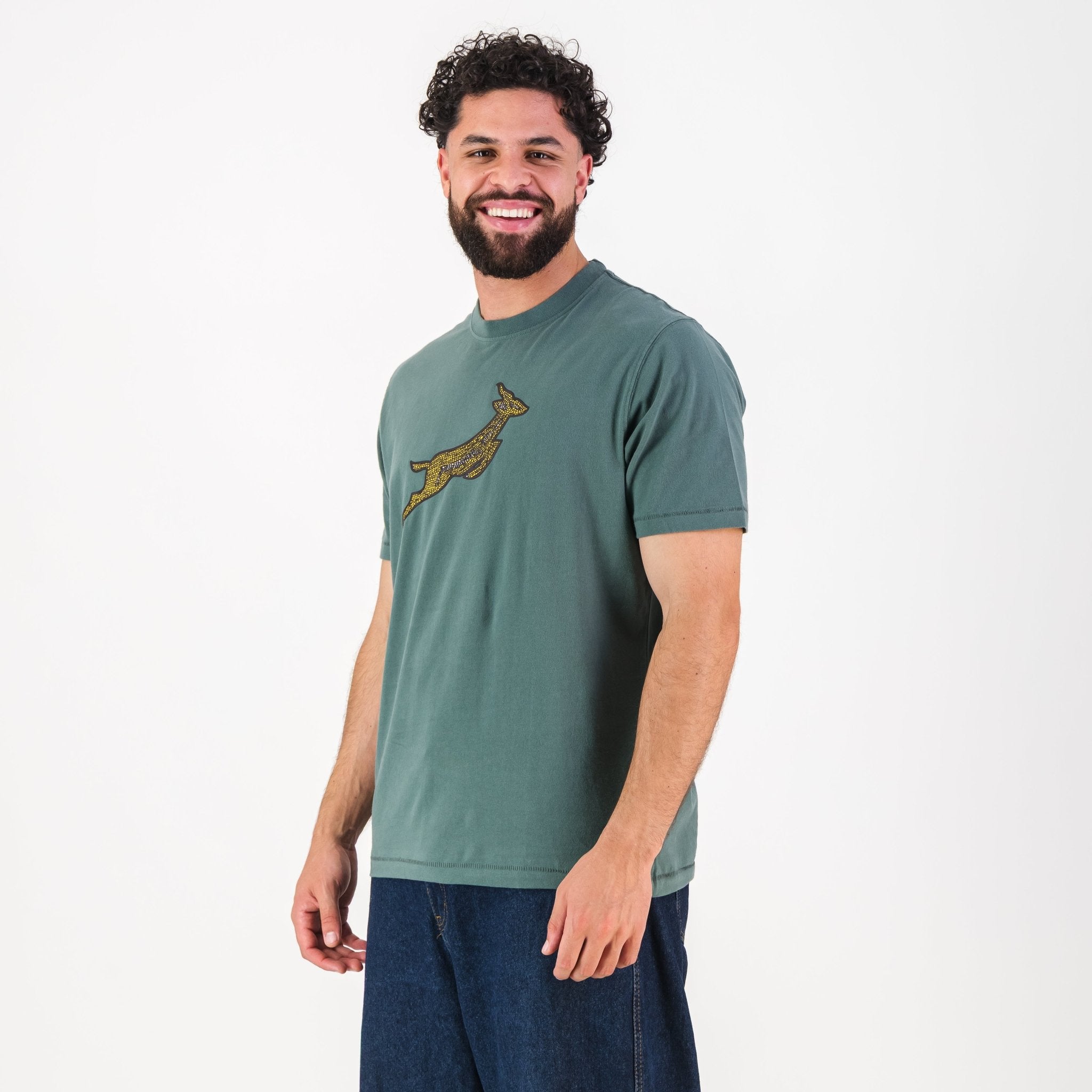 Springboks Mosaic Regular Crew Tee - Forest Green - Old School