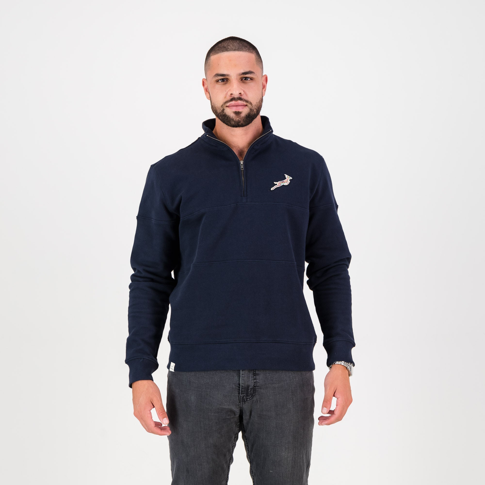 Springboks Pop Art Quarter Zip Sweat - Navy - Old School