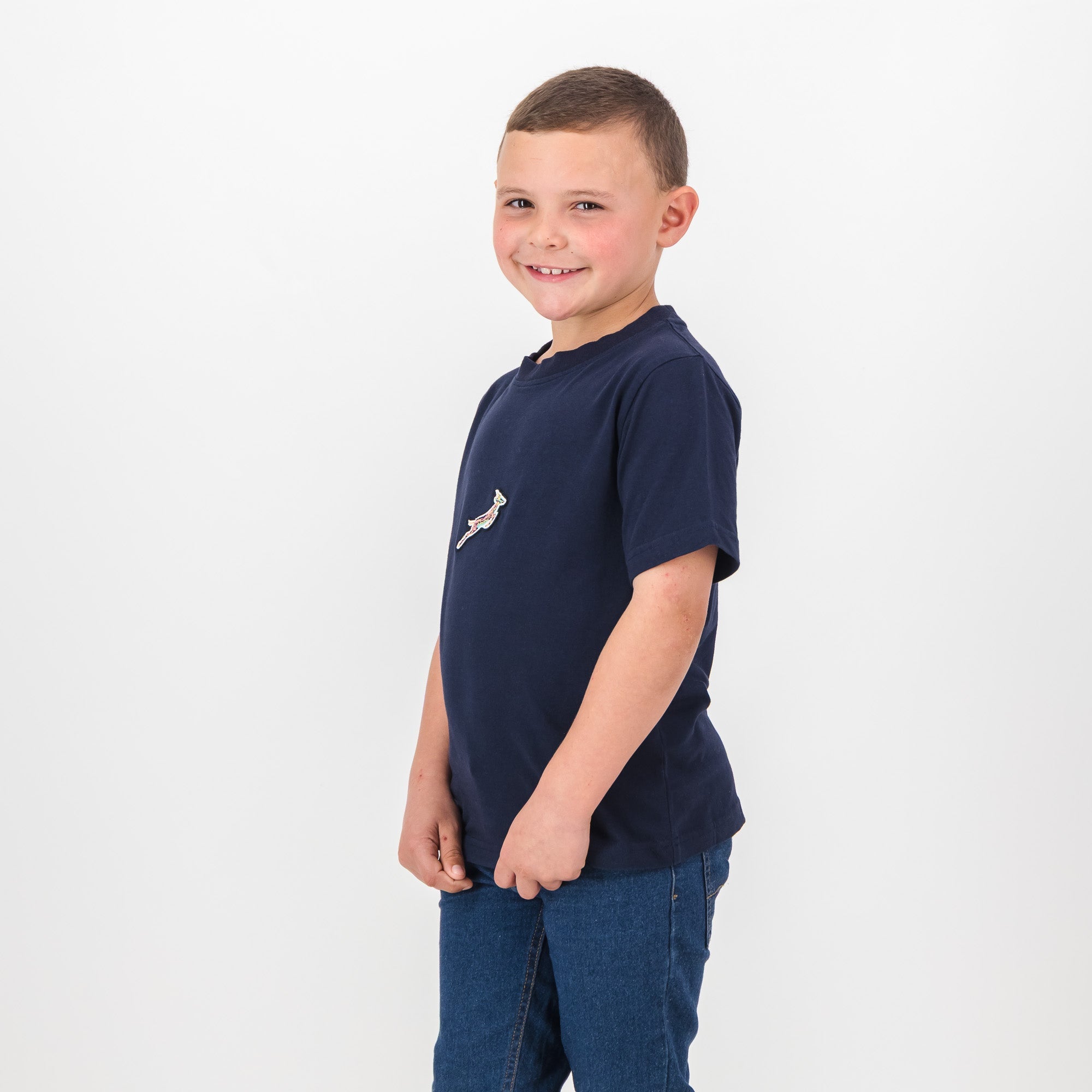 Springboks Pop Badge Kids Crew Tee - Navy - Old School