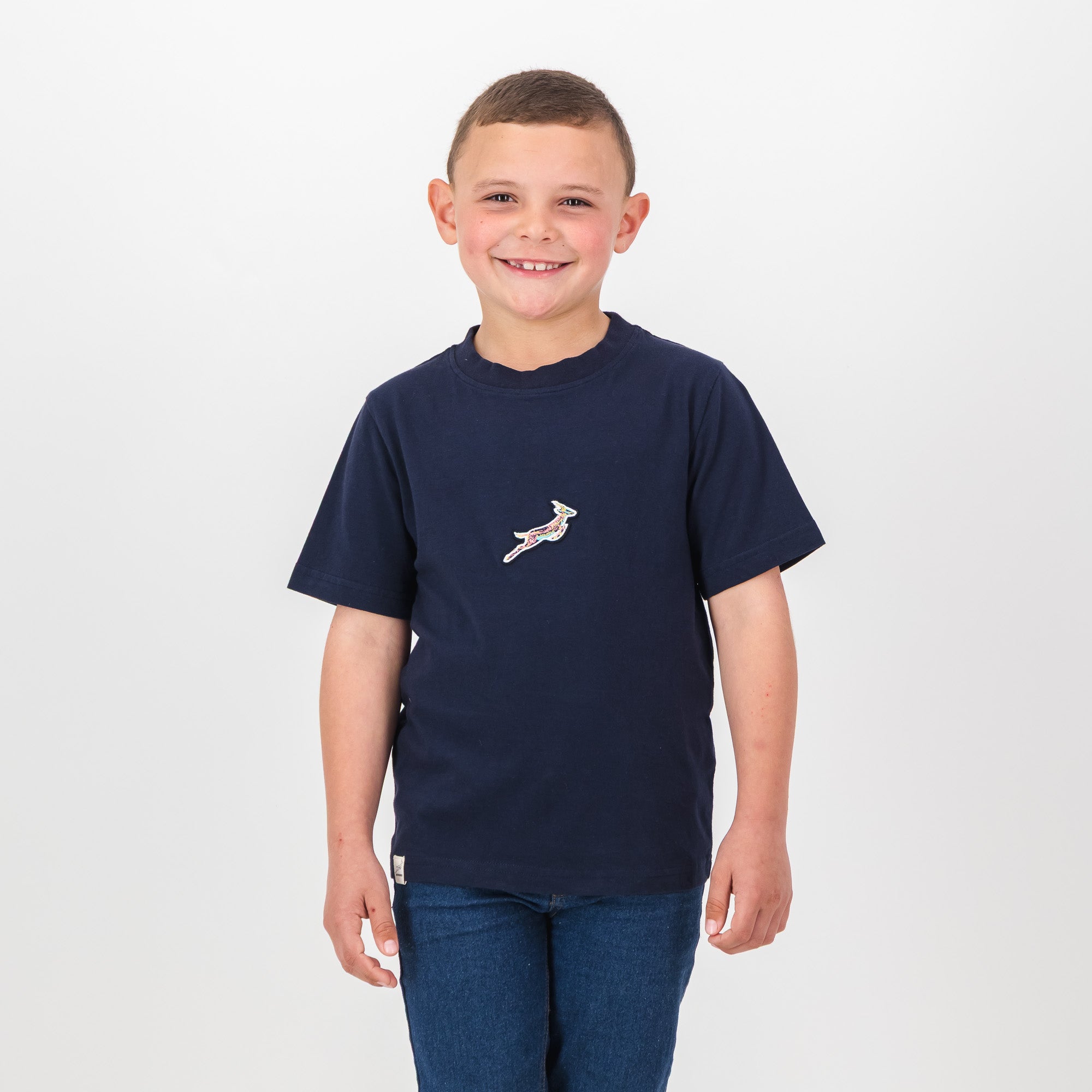 Springboks Pop Badge Kids Crew Tee - Navy - Old School