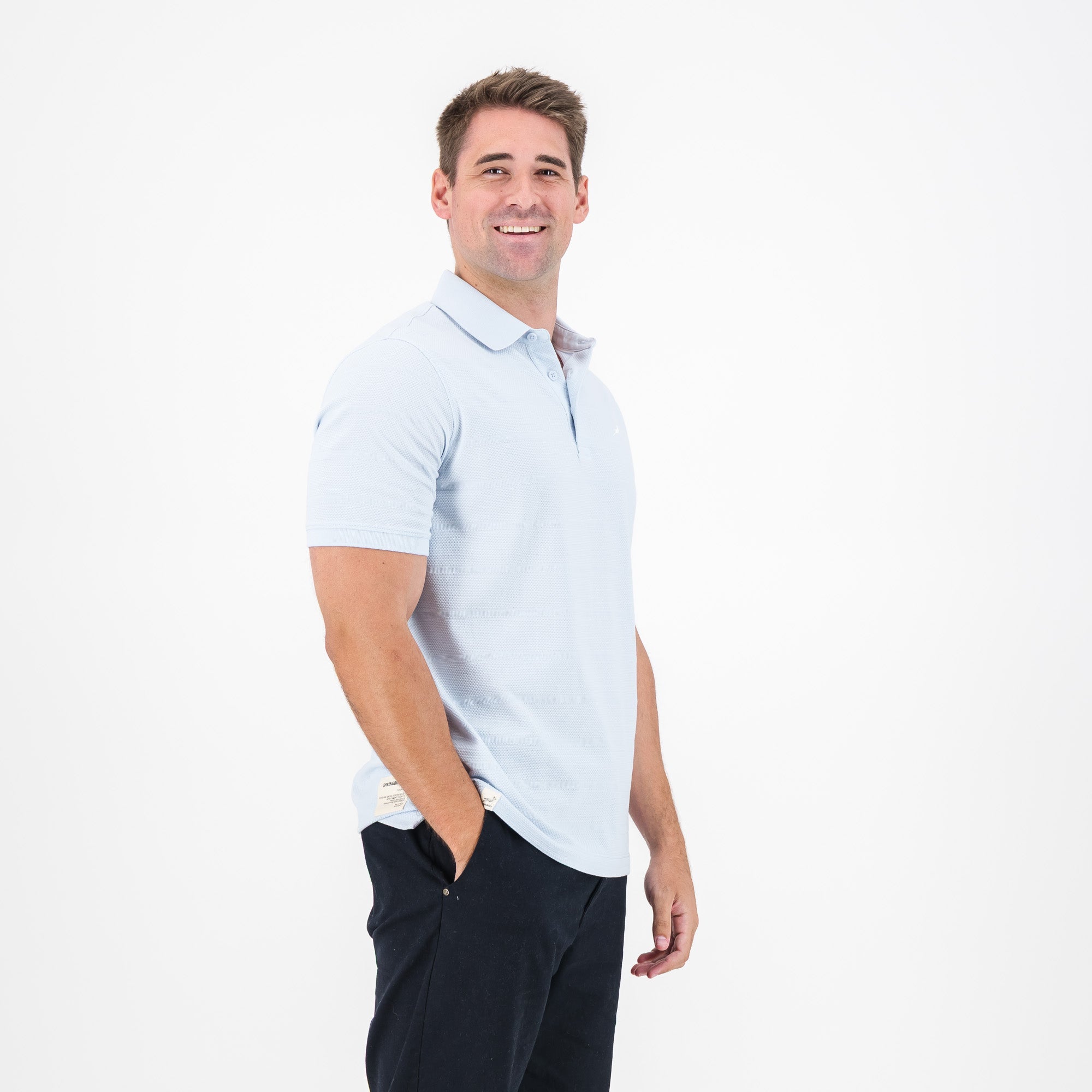 Springboks Popcorn Short Sleeve Golf Polo - Blue - Old School