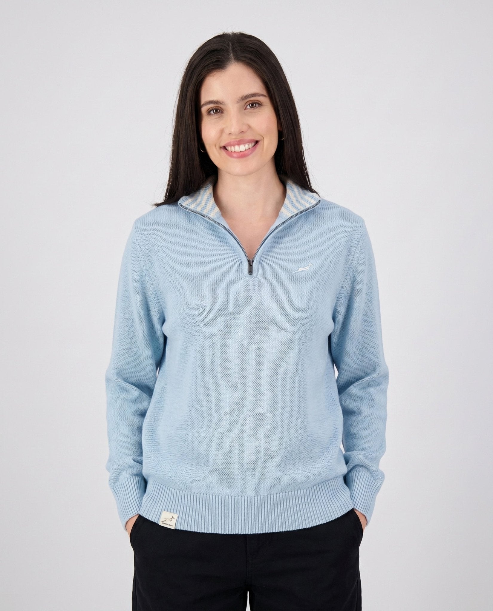 Springboks Premium Quarter Zip Knit - Skyway - Old School