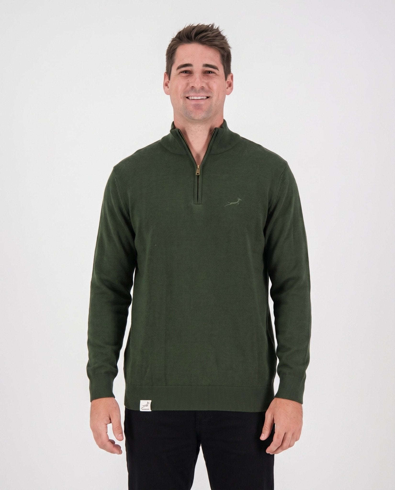 Springboks Quarter Zip Knit Knitwear Rifle Green - Old School