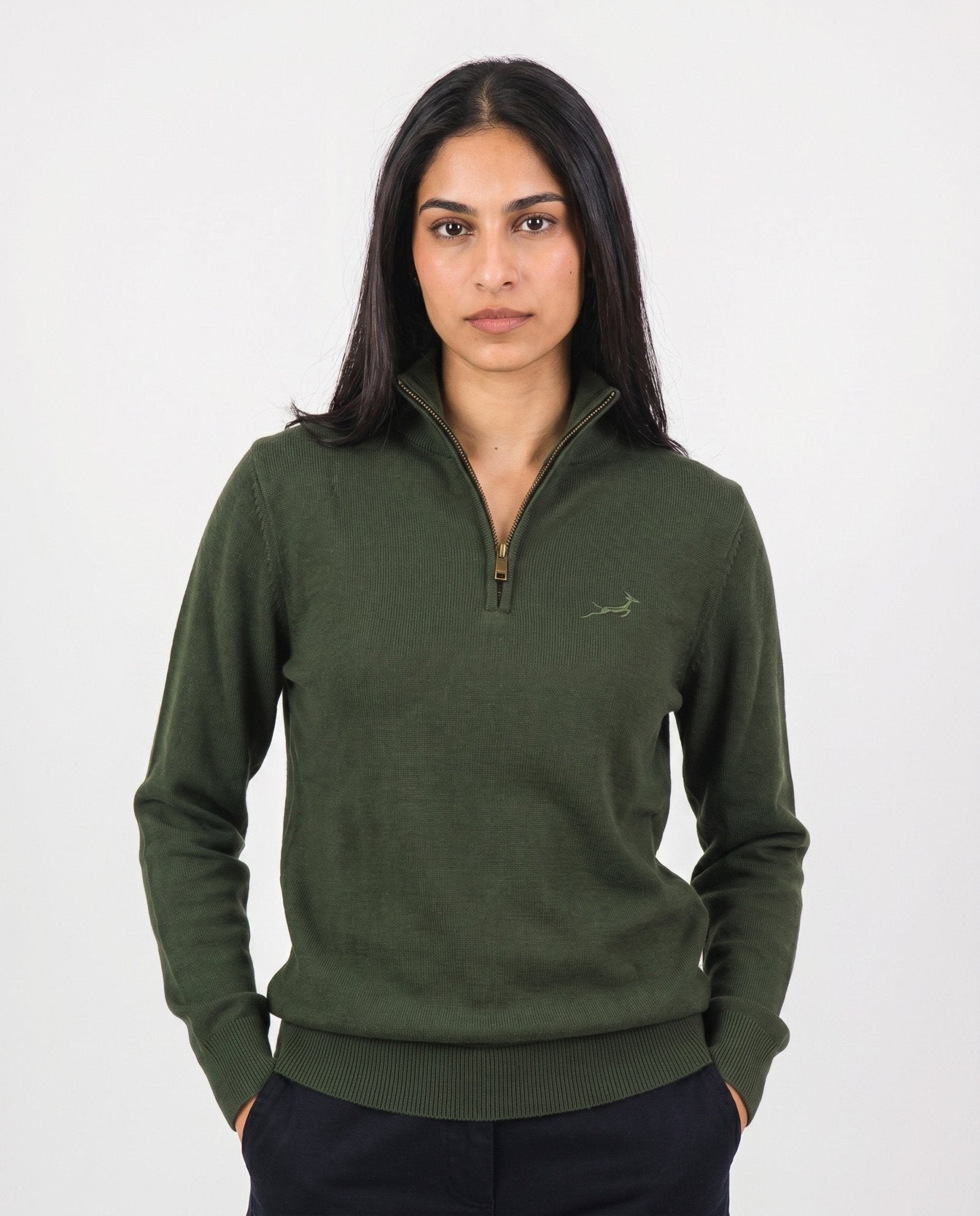 Springboks Quarter Zip Knit Knitwear Rifle Green - Old School