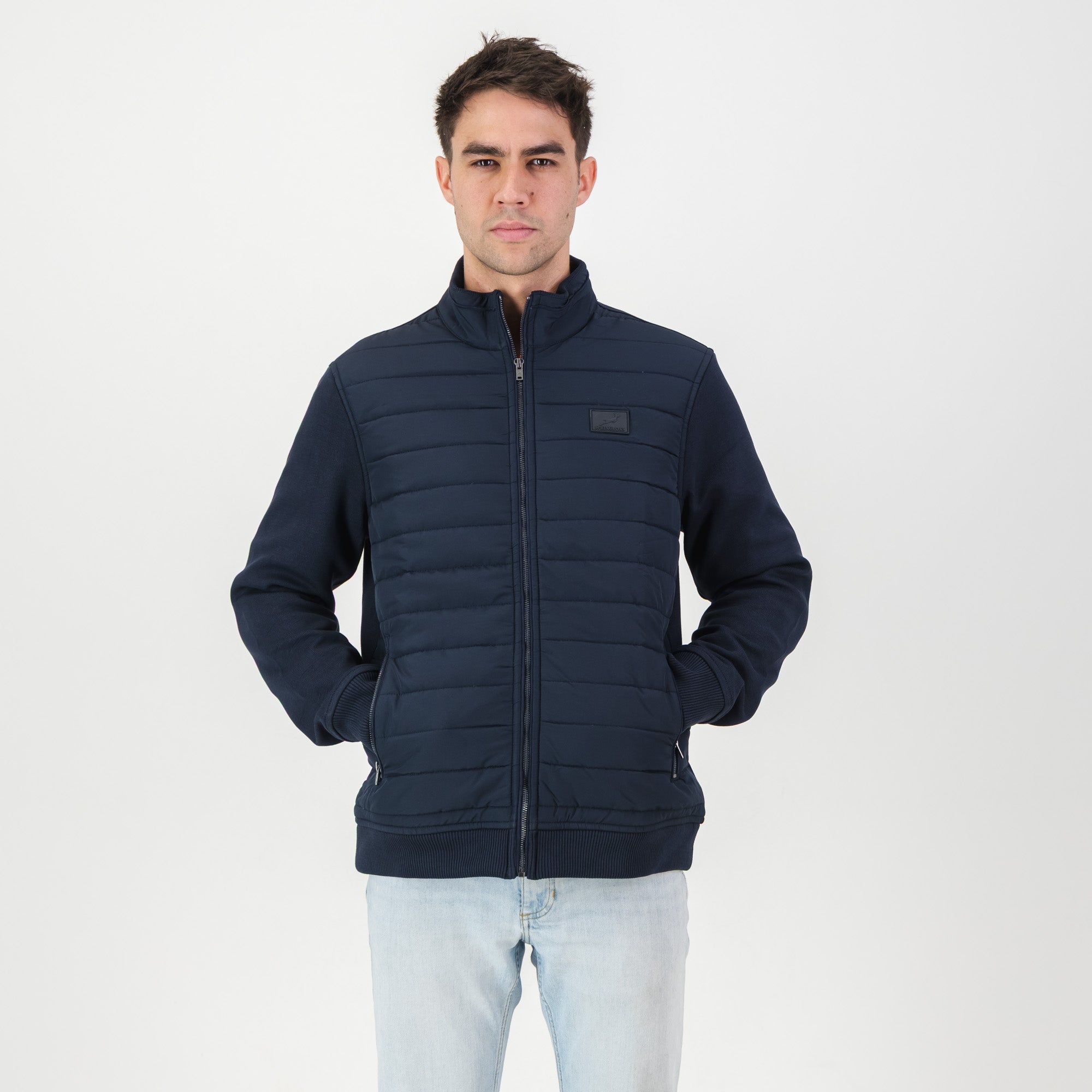Springboks Quilted Knit Shell Jacket - Navy - Old School