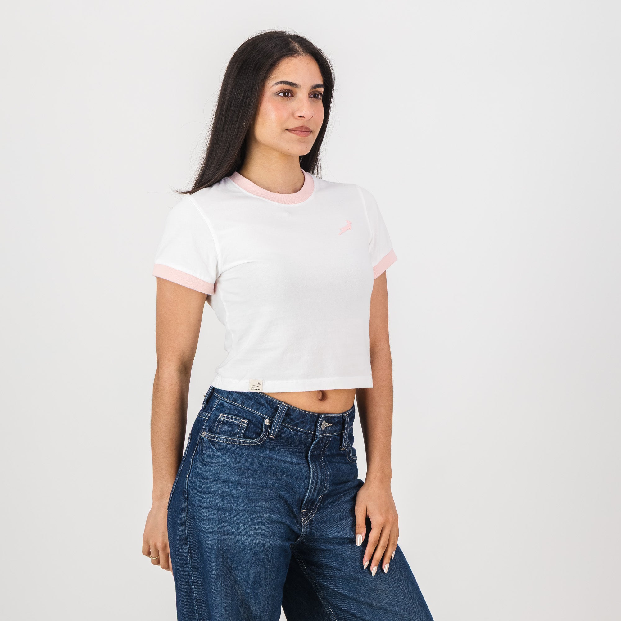 Springboks Ringer Crop Crew Tee - White - Old School
