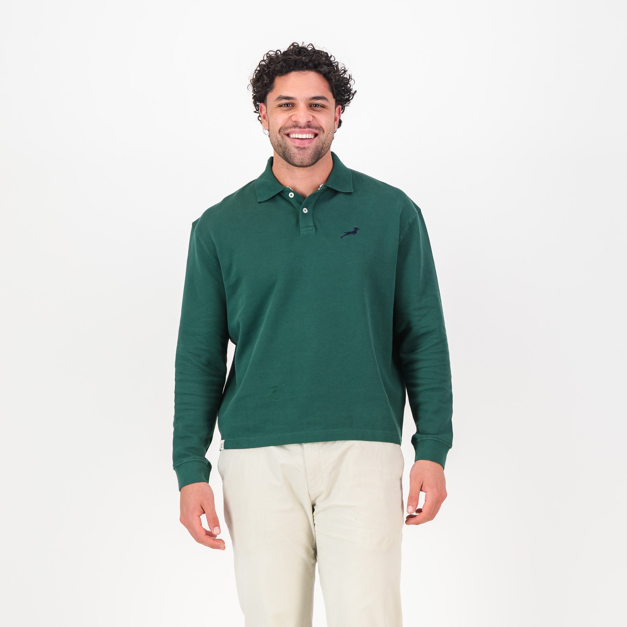 Springboks SML EMB LS Polo - OS Green - Old School