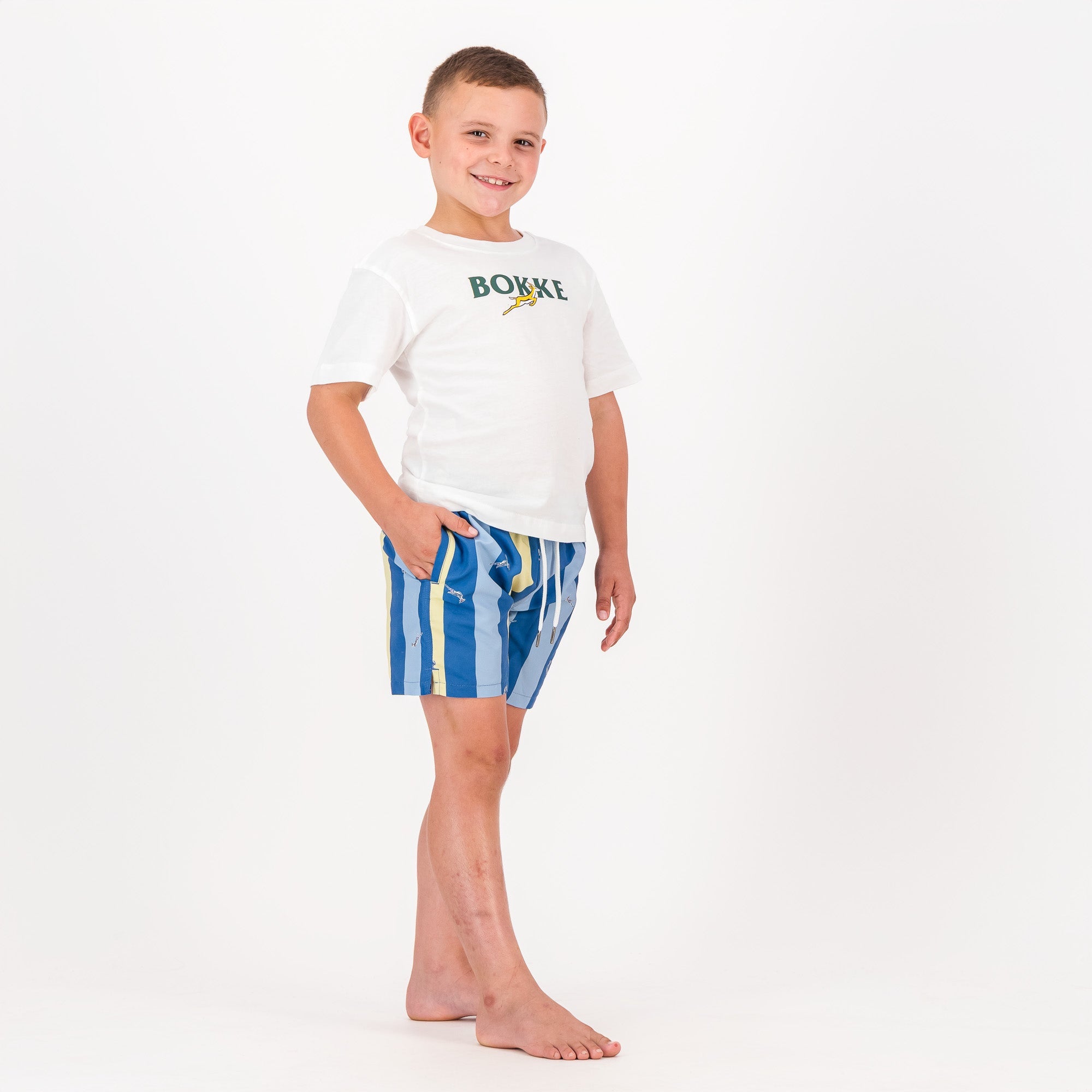 Springboks Stripe Print Kids Swim Shorts - Skyway - Old School
