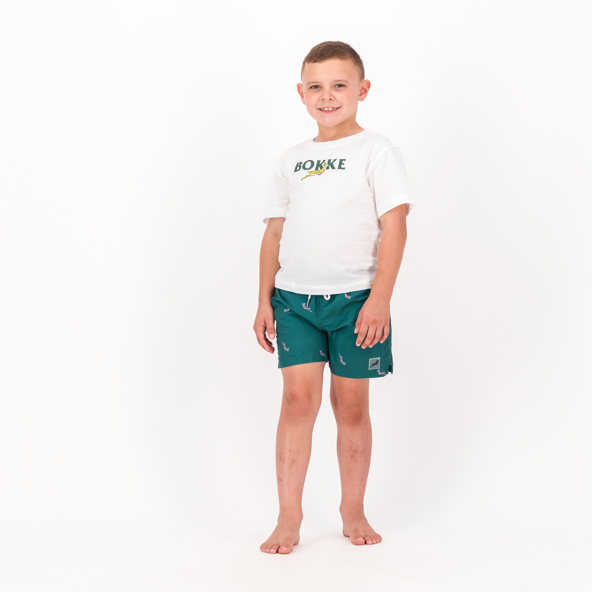 Springboks Summer Pop Print Kids Swim Shorts - Teal - Old School