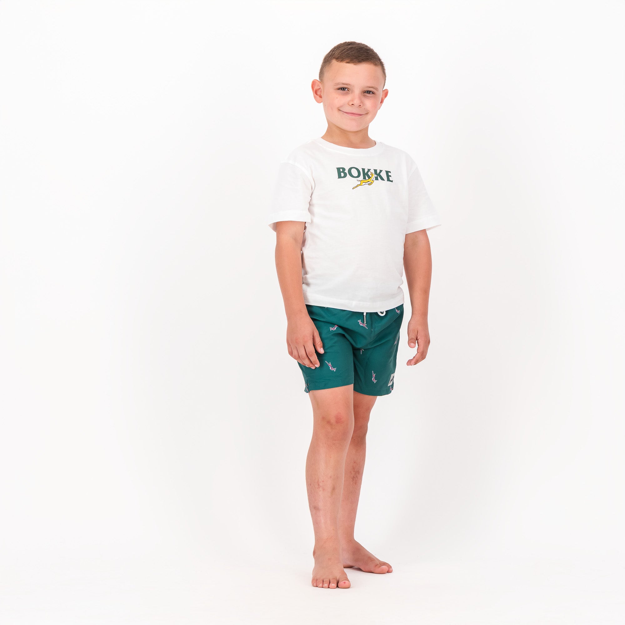 Springboks Summer Pop Print Kids Swim Shorts - Teal - Old School