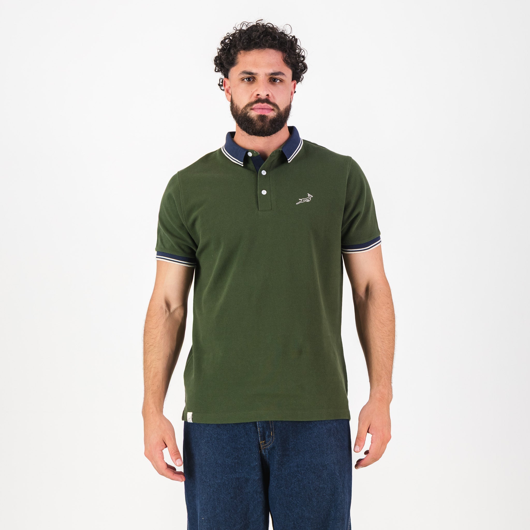 Springboks Tipped SS Polo - Military Olive - Old School