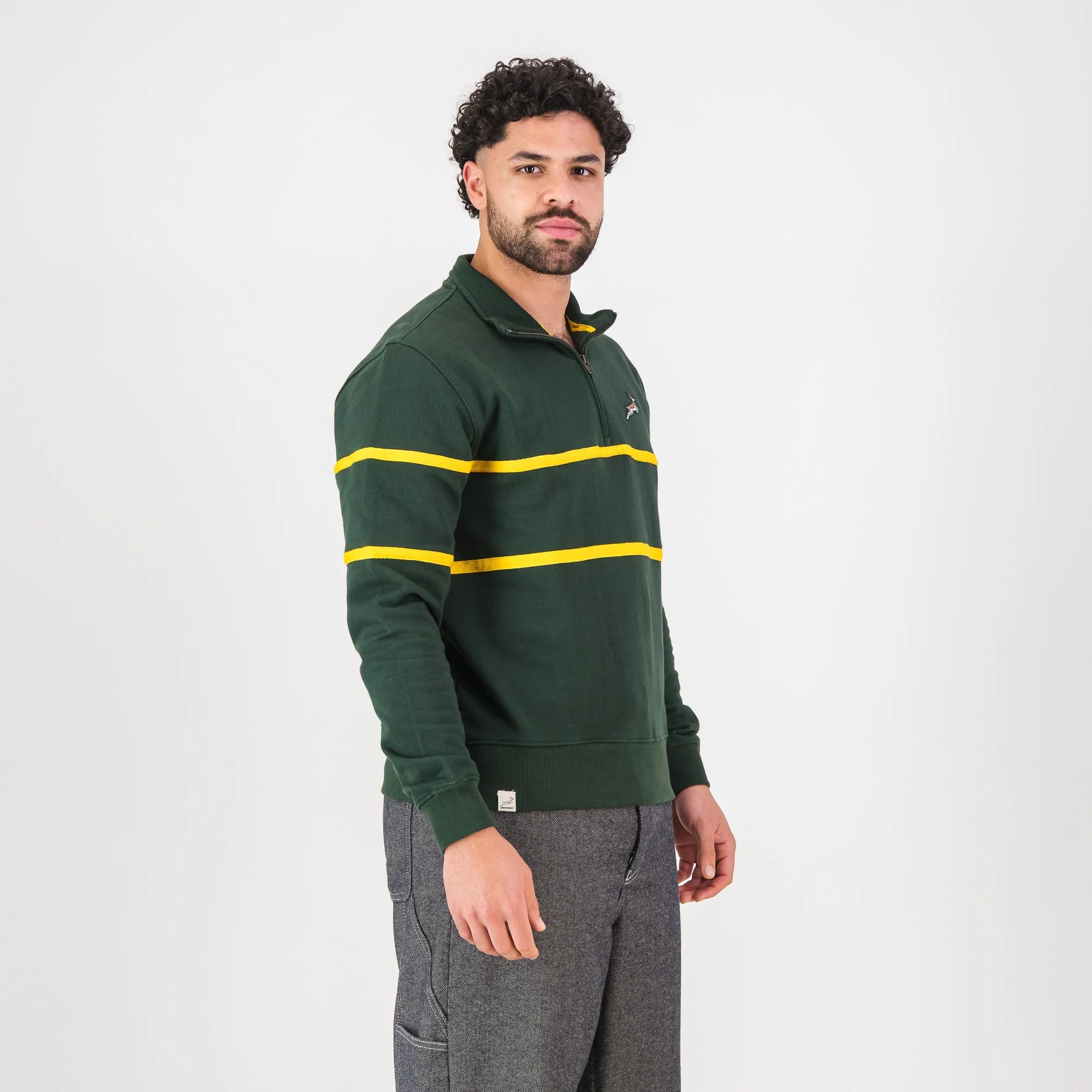 Springboks Twill Hoop Quarter Zip Sweat - OS Green - Old School