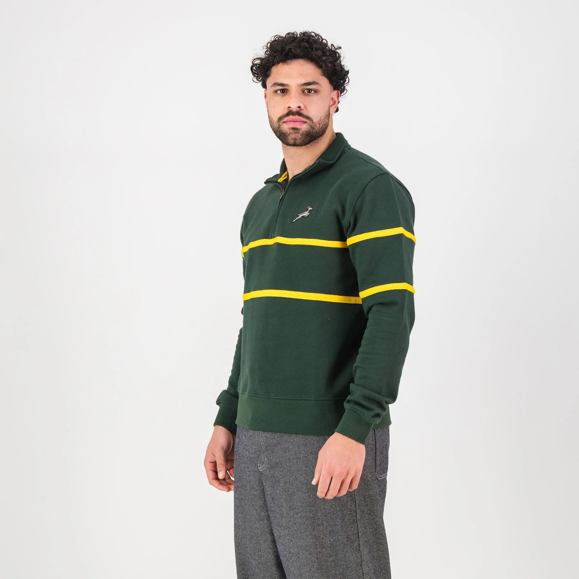 Springboks Twill Hoop Quarter Zip Sweat - OS Green - Old School