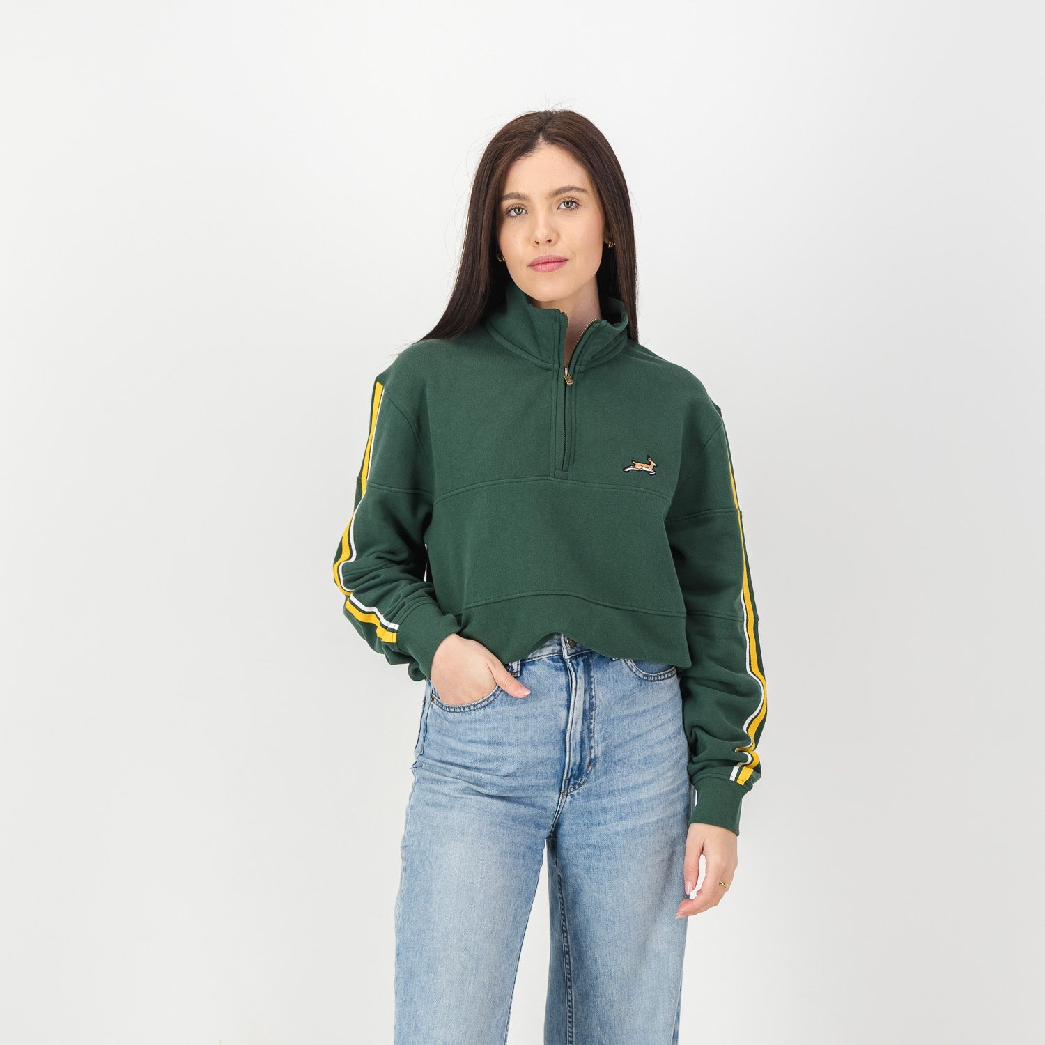 Springboks Twill SLV Quarter Zip Sweat - OS Green - Old School