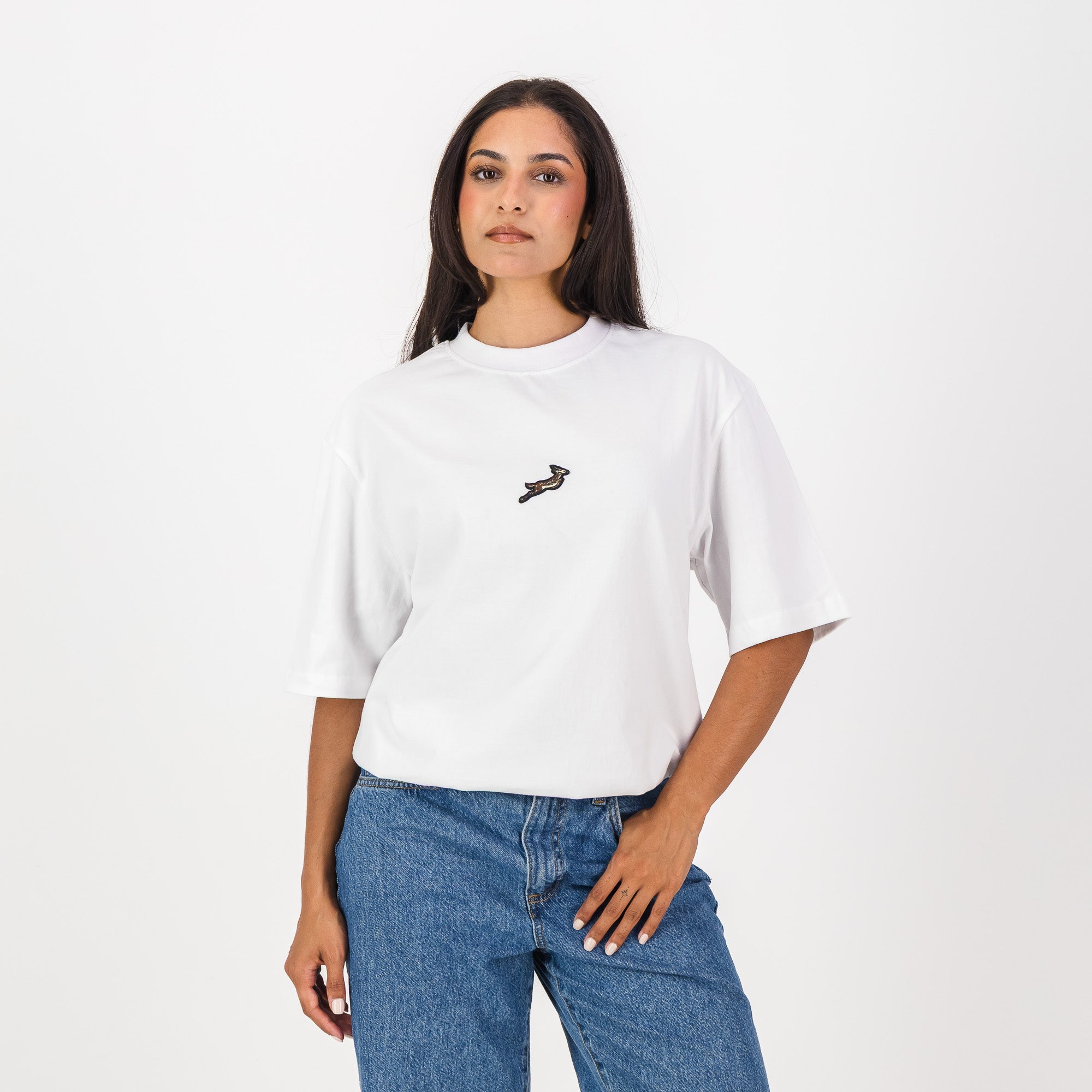 Springboks Winter Pop Badge Boxy Crew Tee - White - Old School