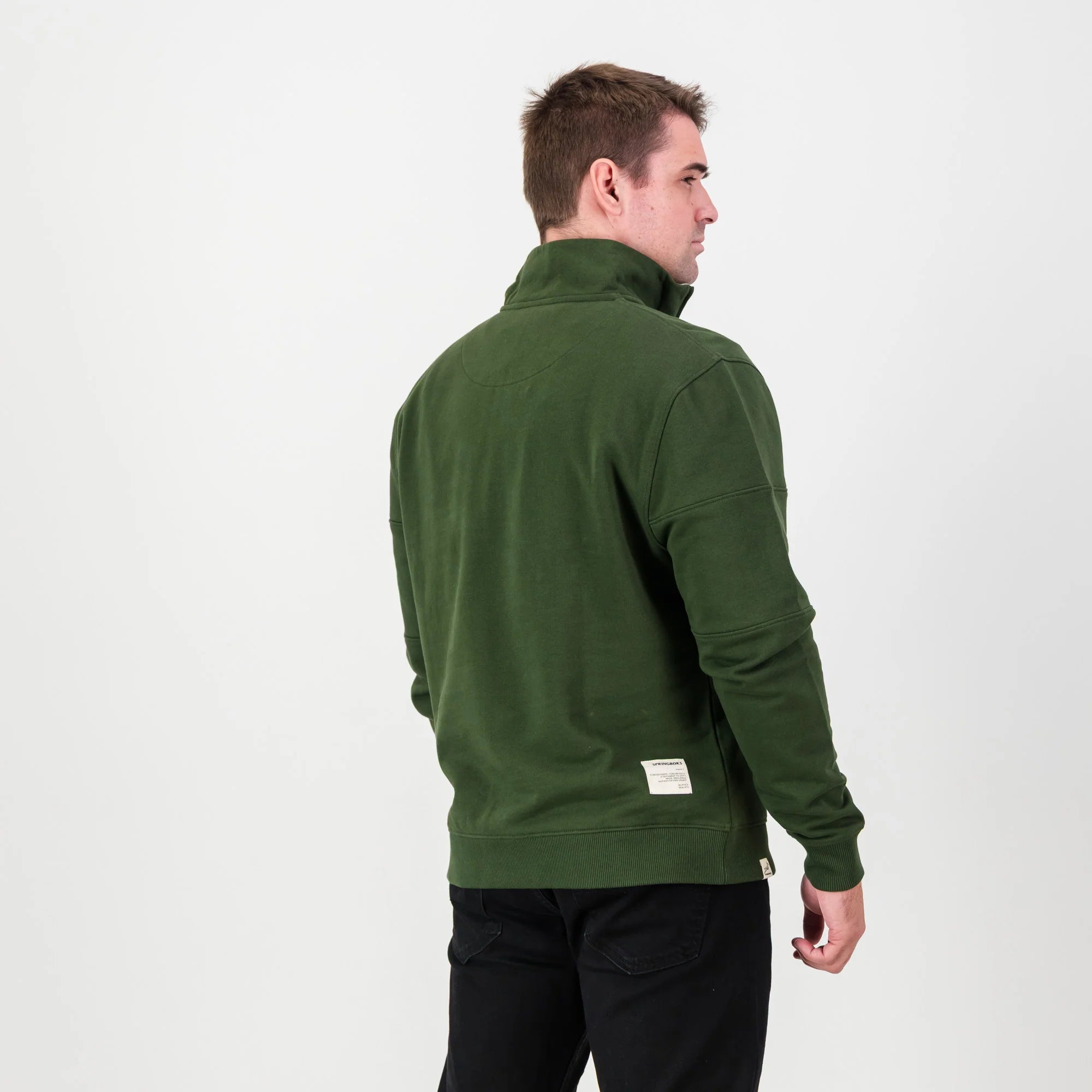 Springboks Word Quarter Zip Sweat - Military Olive - Old School